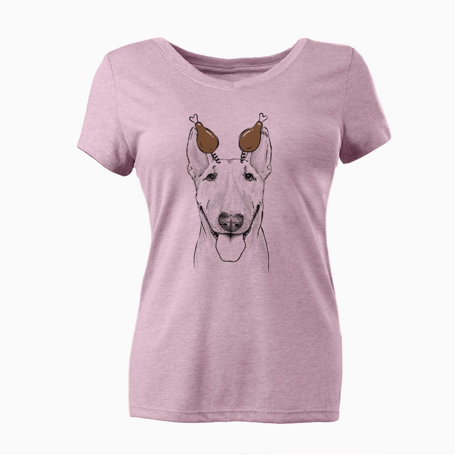 Thanksgiving Chloe the Bull Terrier - Women's V-neck Shirt