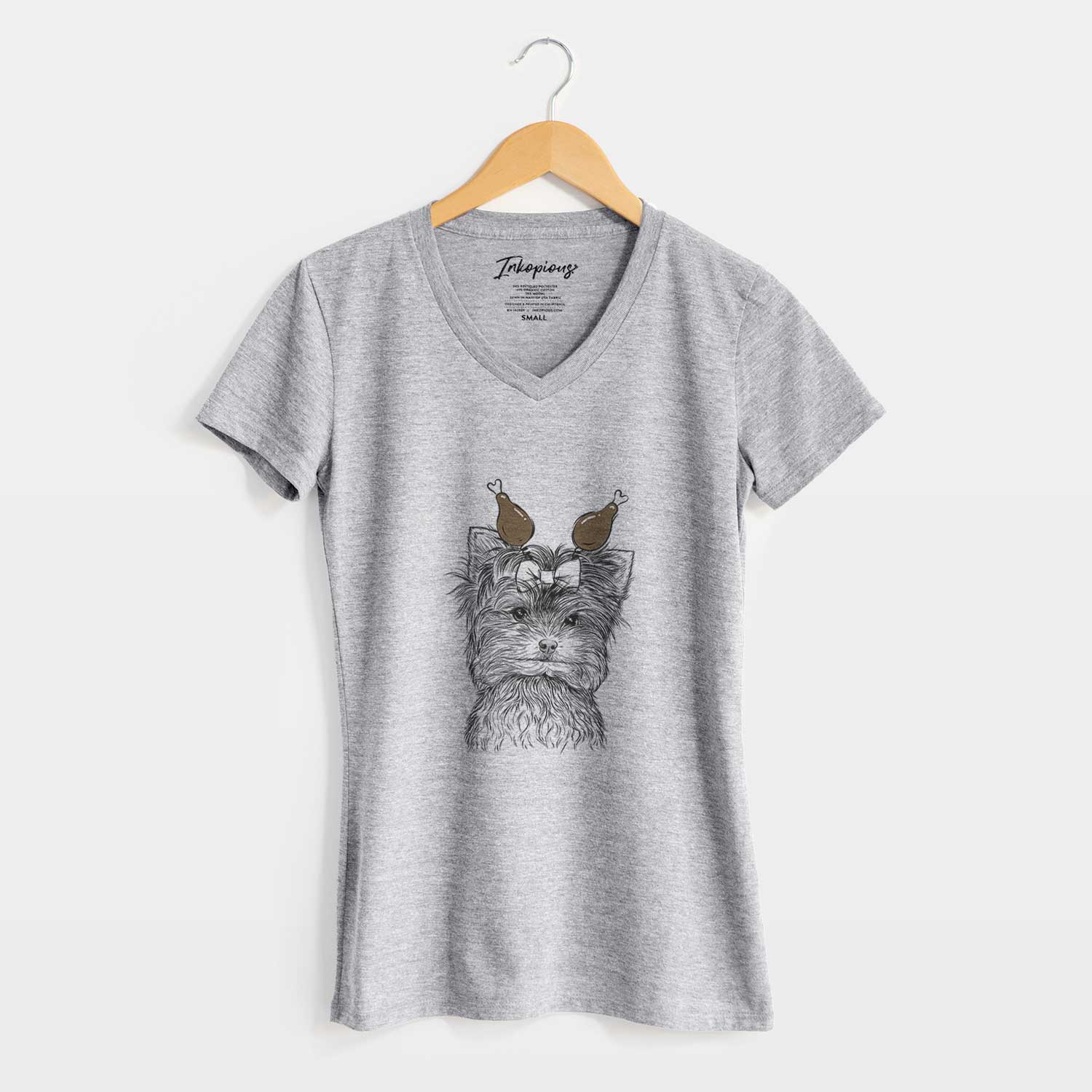Thanksgiving Cricket the Biewer Terrier - Women's V-neck Shirt