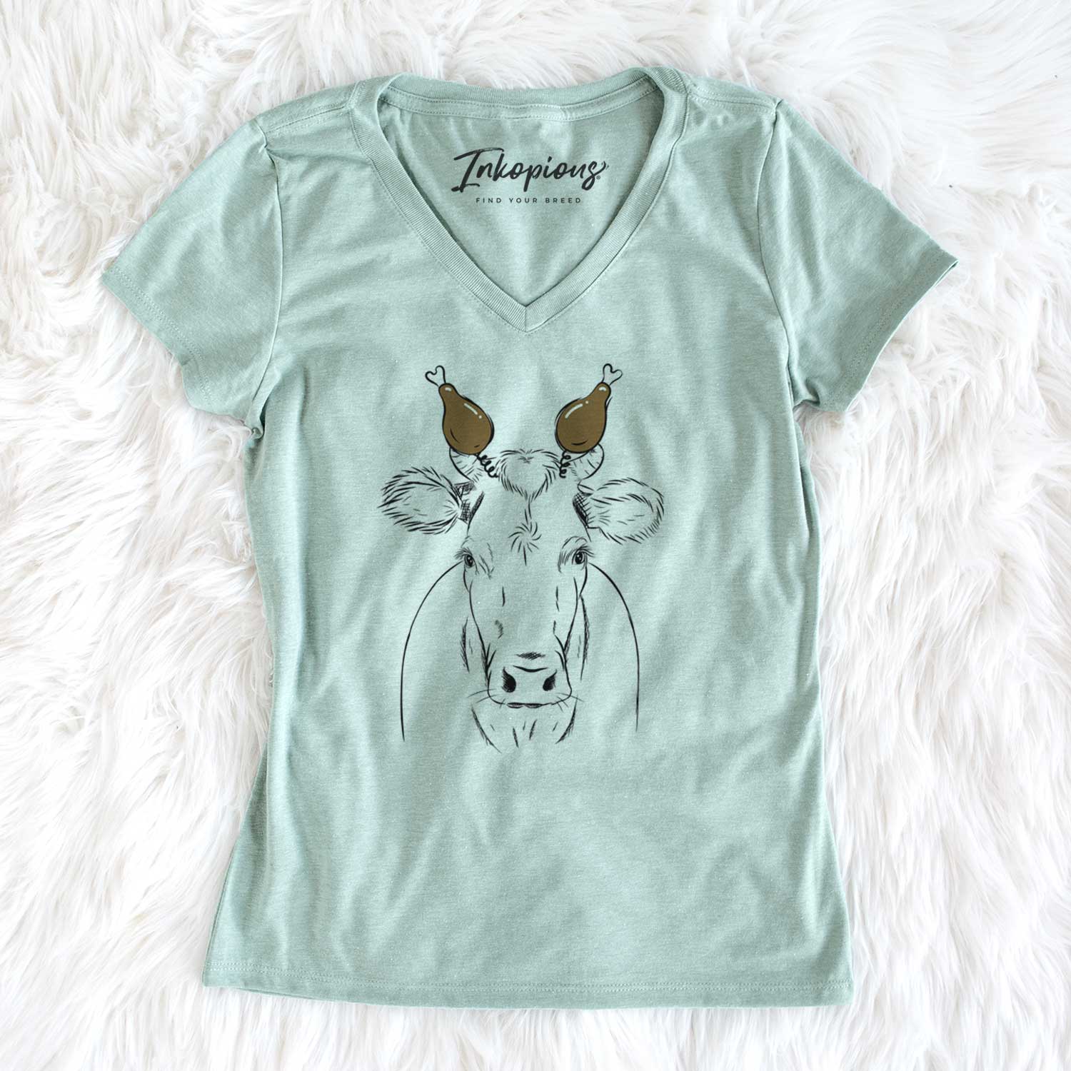 Thanksgiving Cruz the Cow - Women's V-neck Shirt