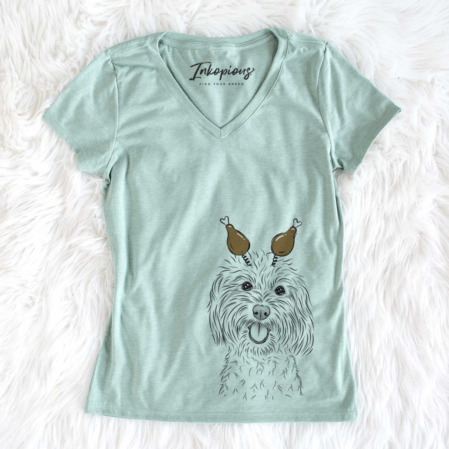 Thanksgiving Cuddles the Coton de Tulear - Women's V-neck Shirt