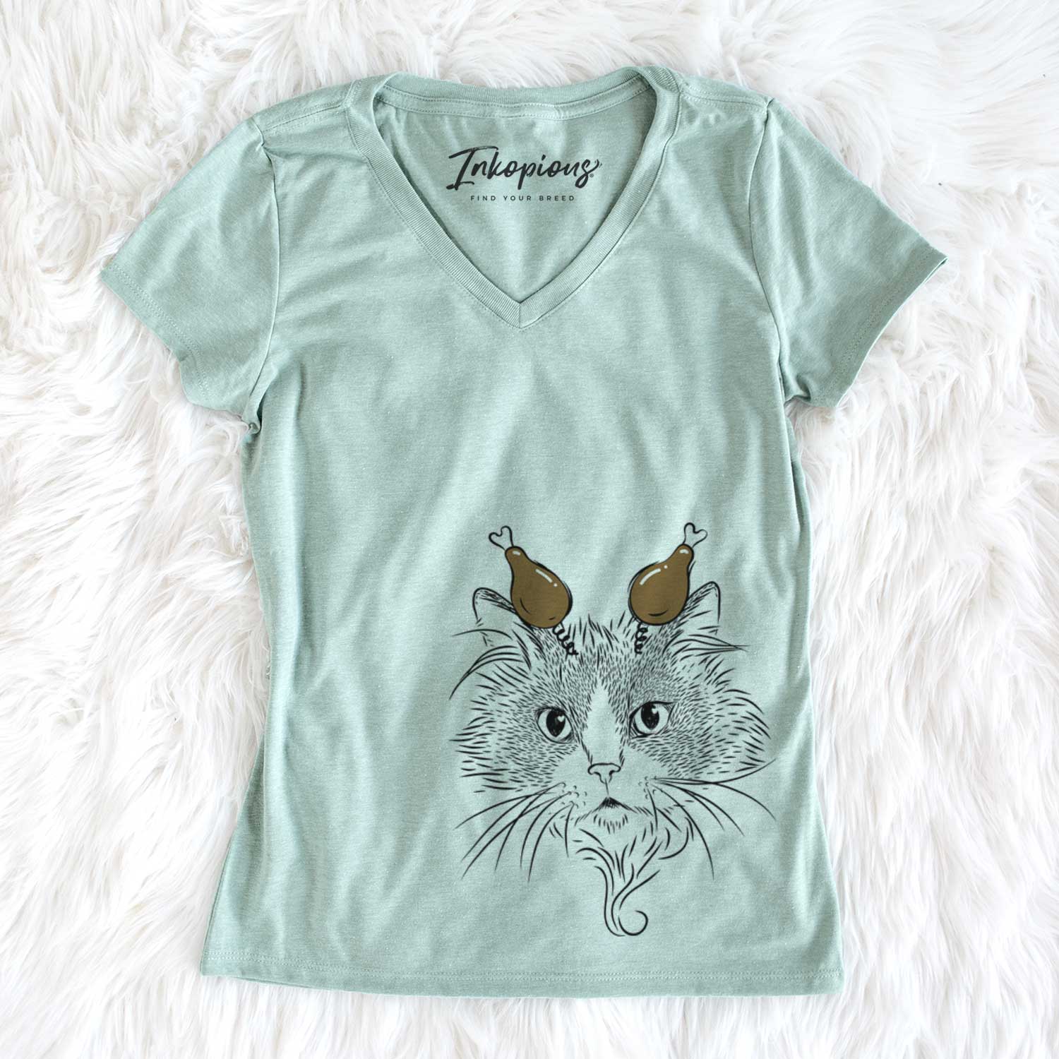 Thanksgiving Daniel the Ragdoll Cat - Women's V-neck Shirt
