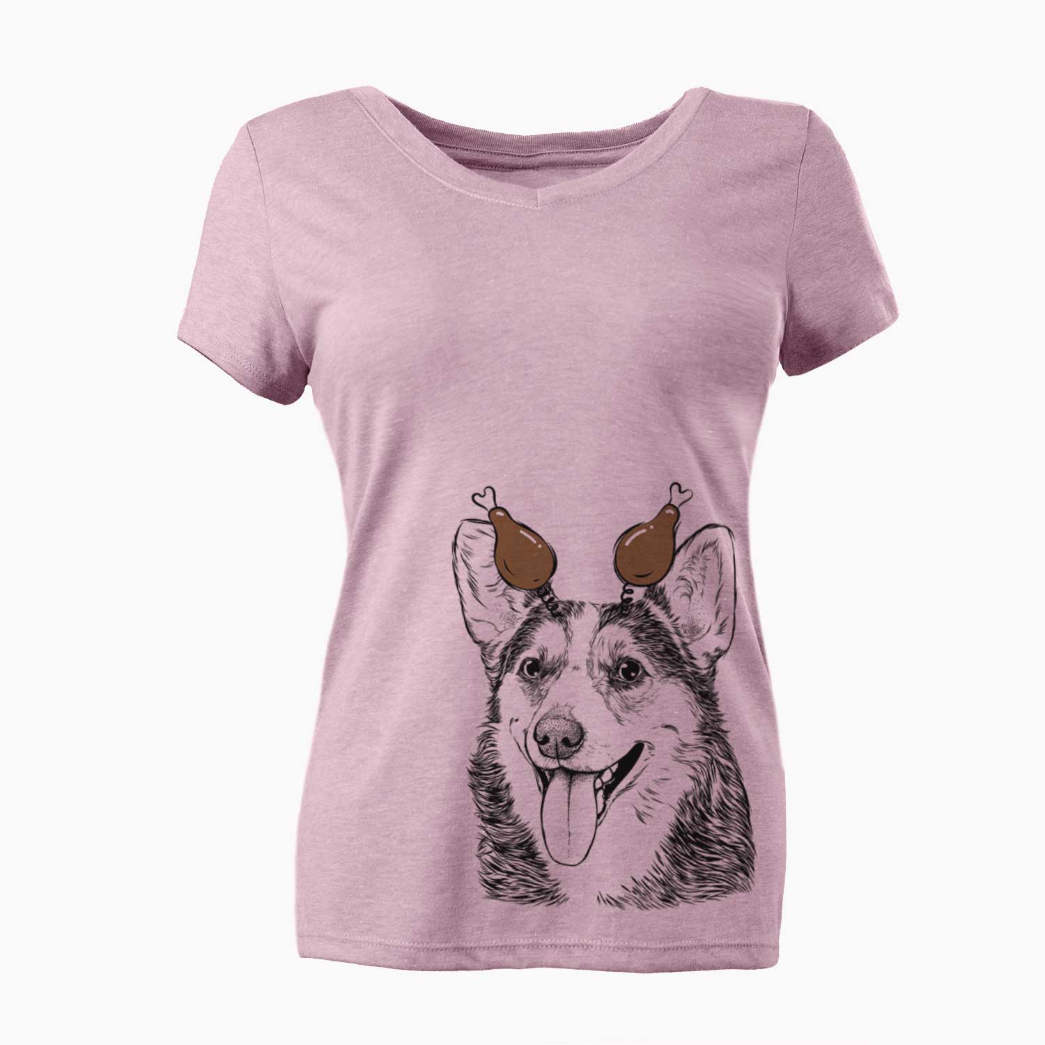 Thanksgiving Darma the Corgi - Women's V-neck Shirt
