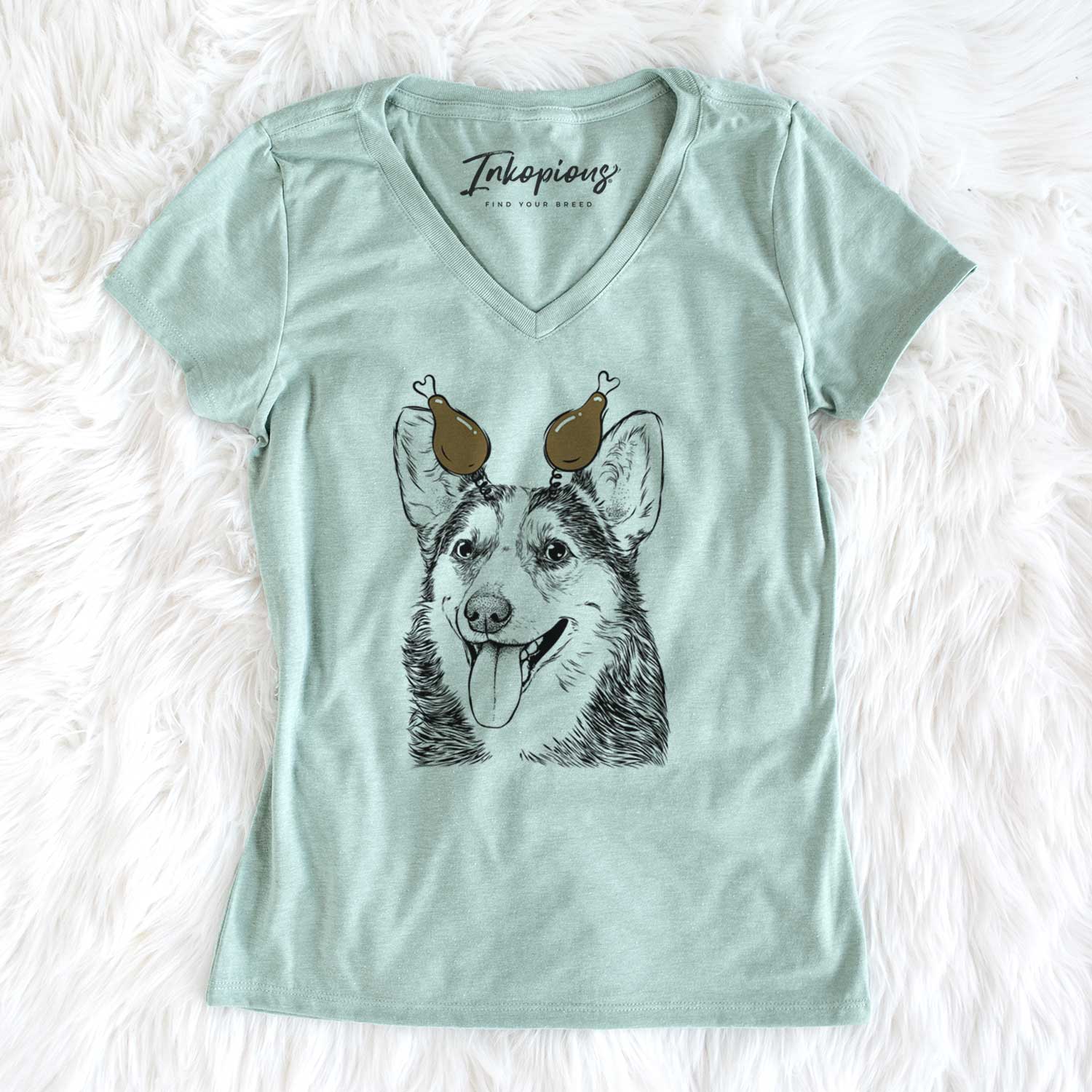 Thanksgiving Darma the Corgi - Women's V-neck Shirt