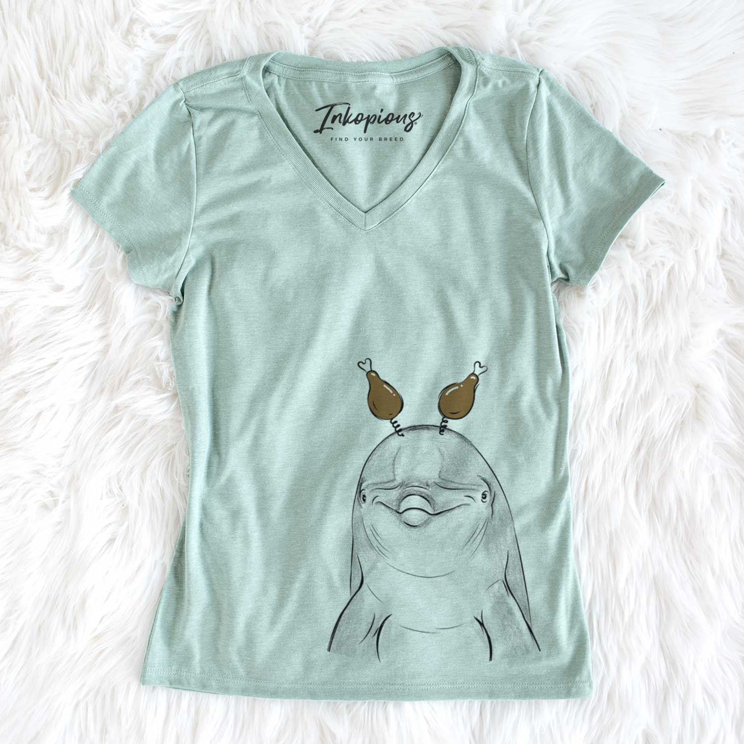 Thanksgiving Dave the Dolphin - Women's V-neck Shirt