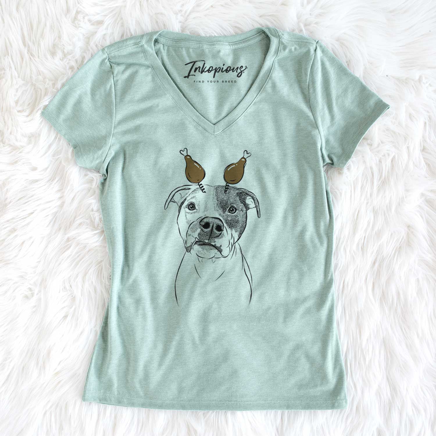 Thanksgiving Dexter the Pitbull - Women's V-neck Shirt