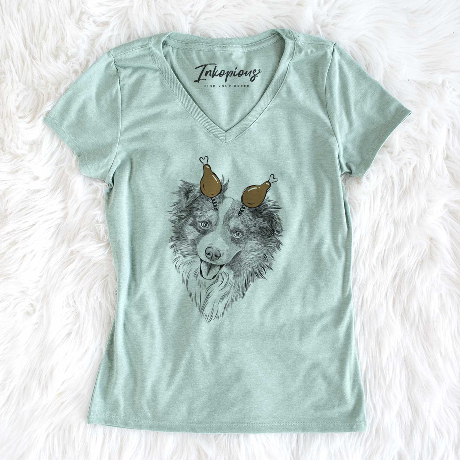 Thanksgiving Doc the Mini Aussie - Women's V-neck Shirt
