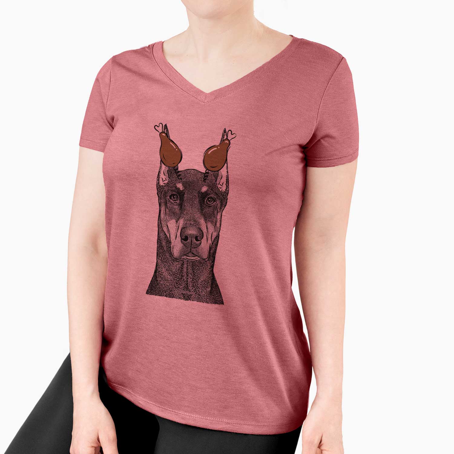 Thanksgiving Drake the Doberman Pinscher - Women's V-neck Shirt