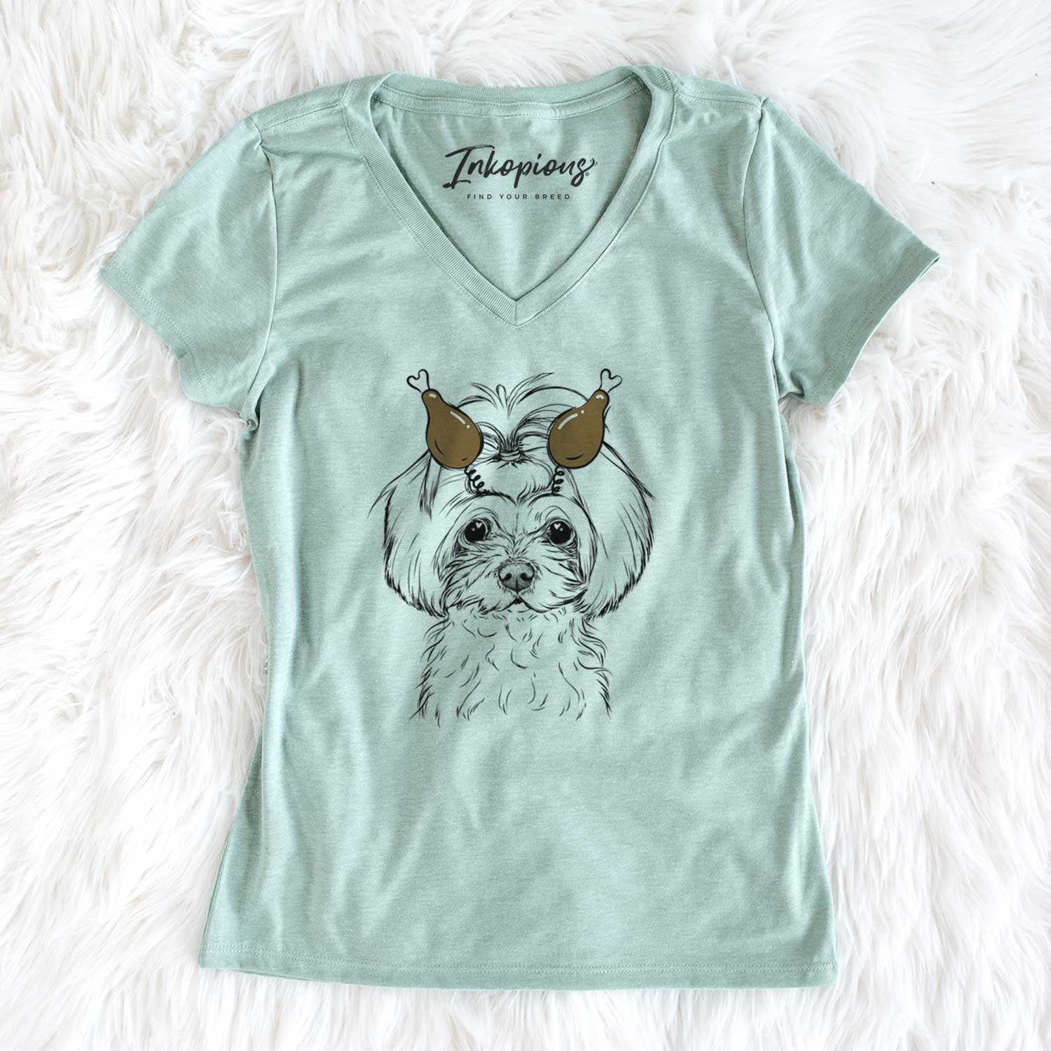 Thanksgiving Ellie the Maltese - Women's V-neck Shirt