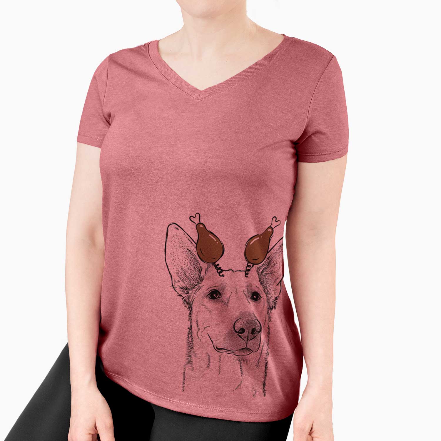 Thanksgiving Ember the Shepherd Mix - Women's V-neck Shirt