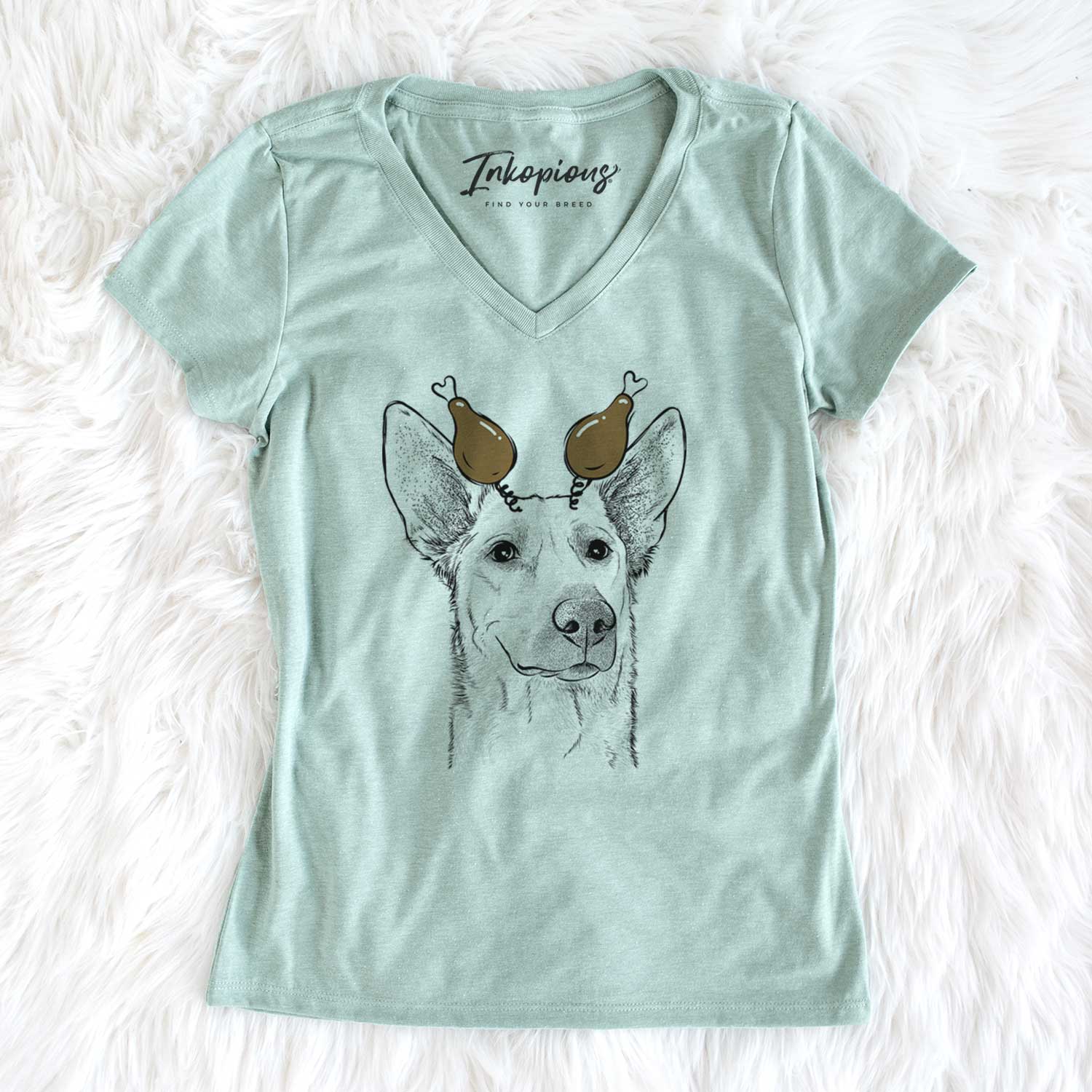 Thanksgiving Ember the Shepherd Mix - Women's V-neck Shirt