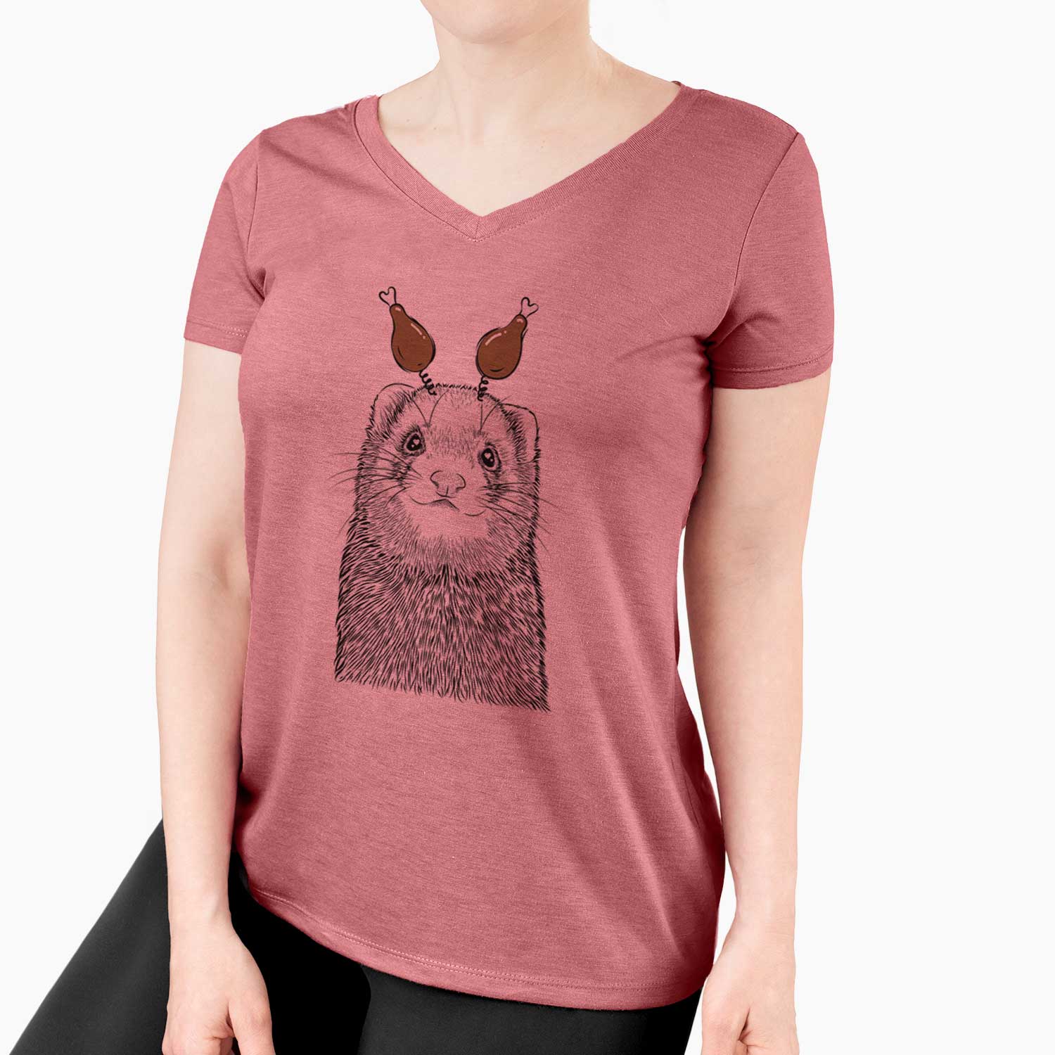 Thanksgiving Fig the Ferret - Women's V-neck Shirt