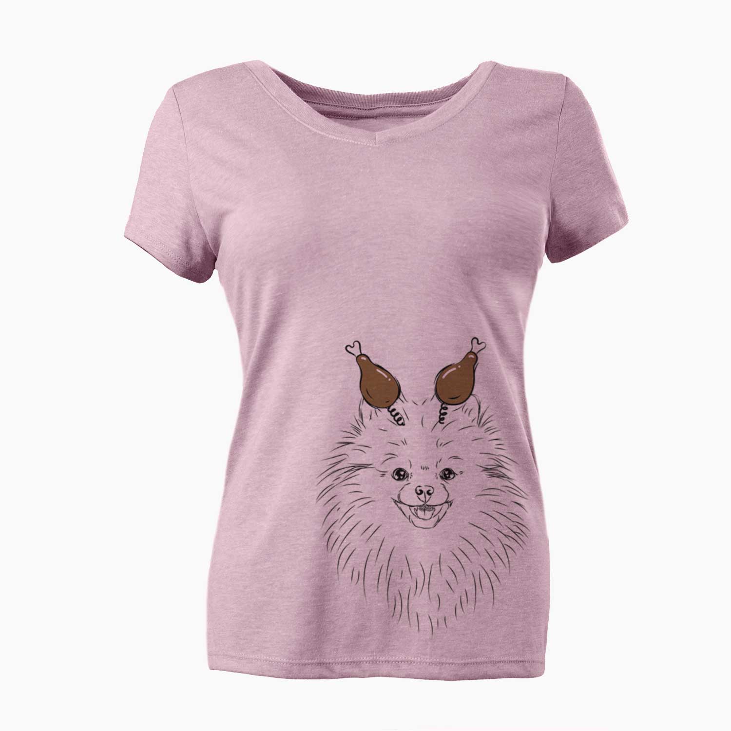 Thanksgiving Finn the Pomeranian - Women's V-neck Shirt