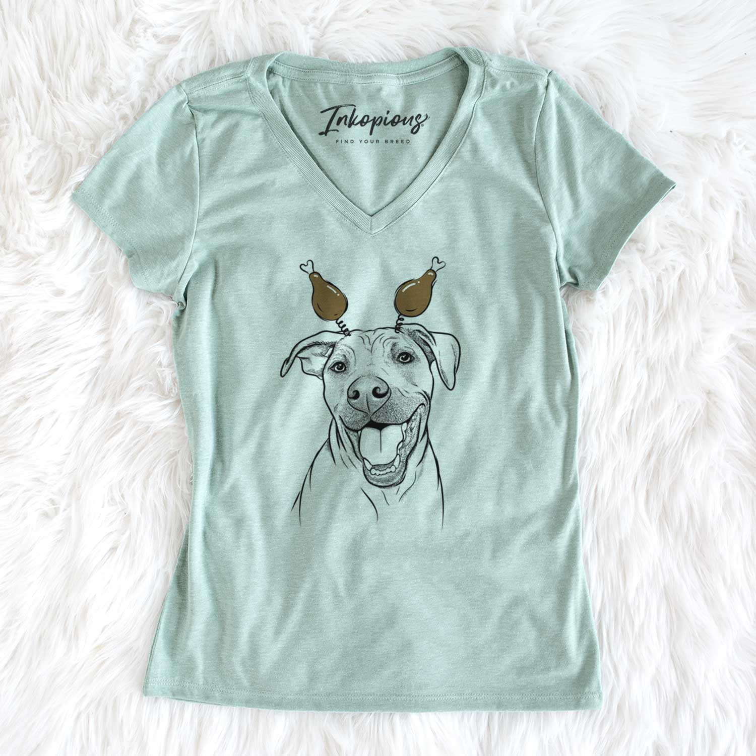 Thanksgiving Finn the Hound Mix - Women's V-neck Shirt