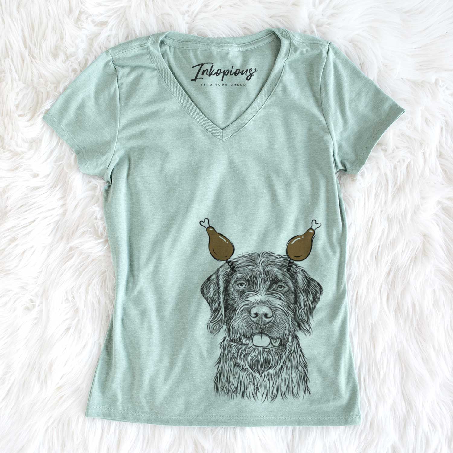 Thanksgiving Fletcher the Wirehaired Pointing Griffon - Women's V-neck Shirt