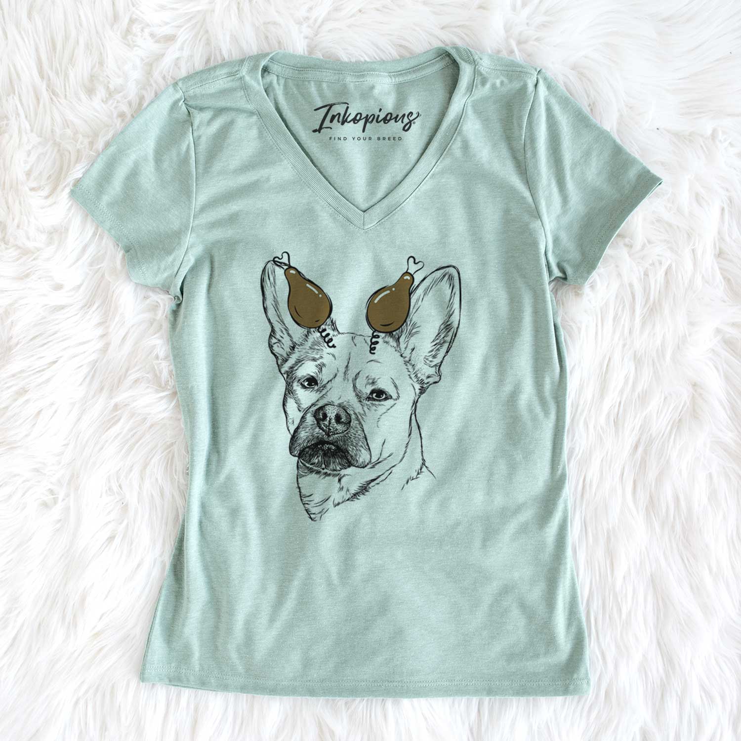 Thanksgiving Frankie the Mixed Breed - Women's V-neck Shirt
