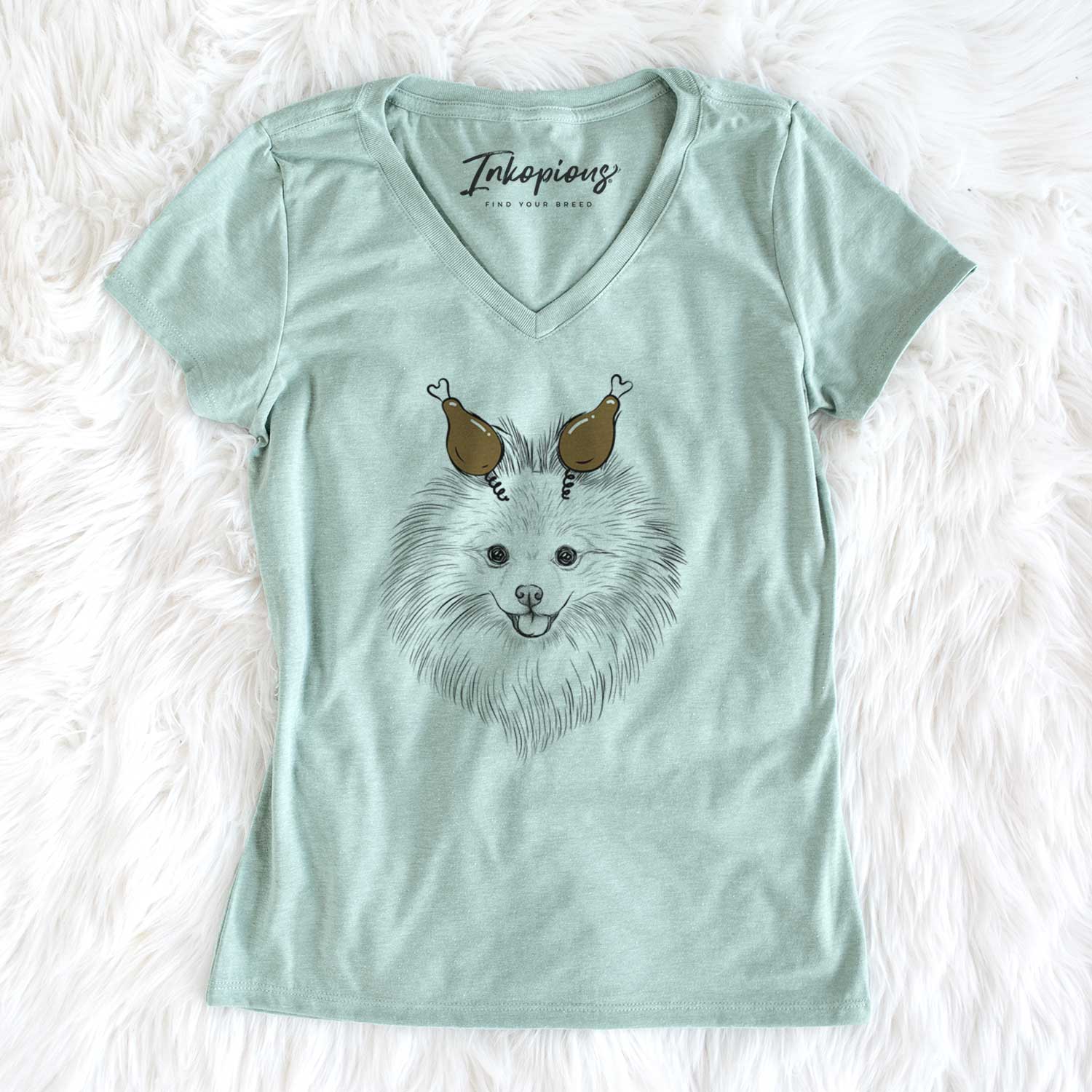 Thanksgiving GiGi the Pomeranian - Women's V-neck Shirt