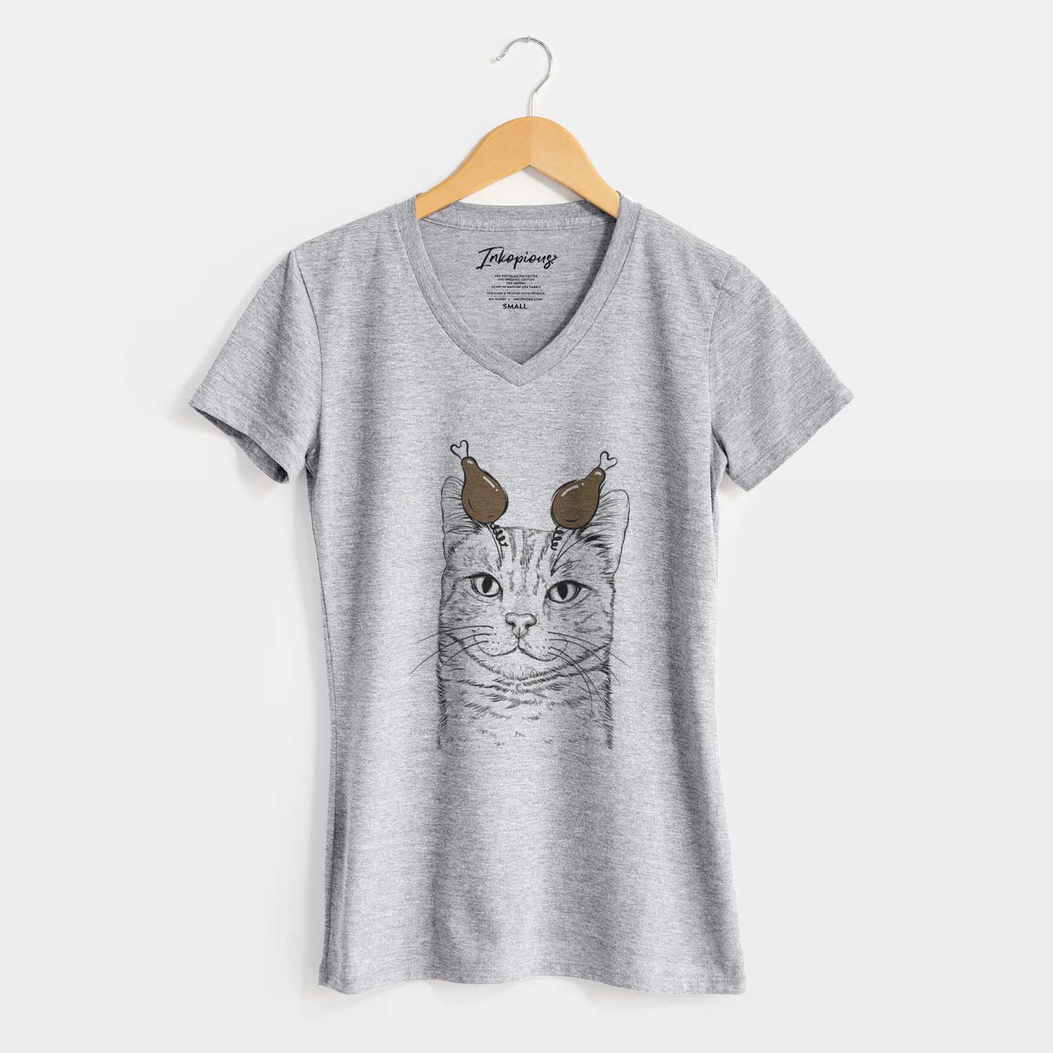 Thanksgiving Ginger Tom the Tabby Cat - Women's V-neck Shirt