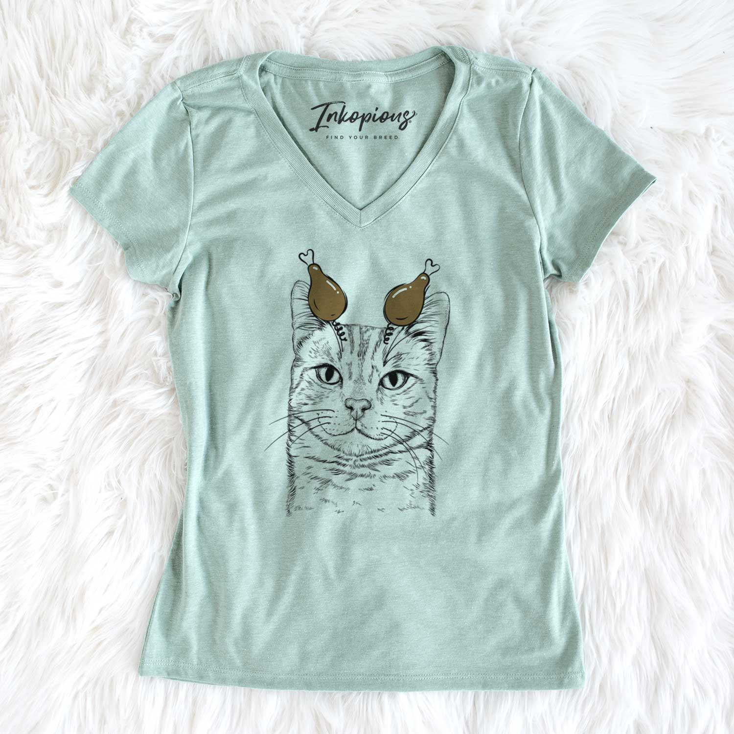Thanksgiving Ginger Tom the Tabby Cat - Women's V-neck Shirt