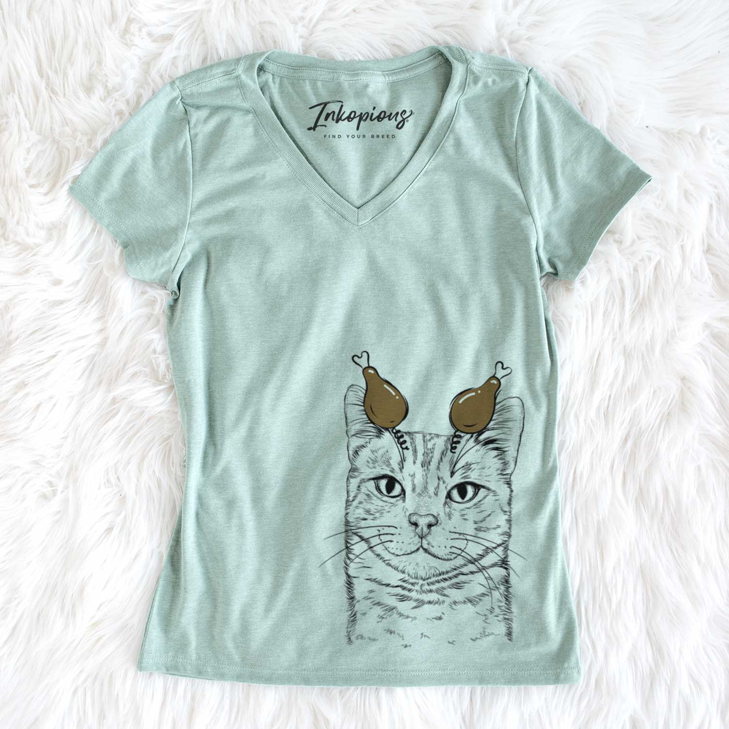 Thanksgiving Ginger Tom the Tabby Cat - Women's V-neck Shirt