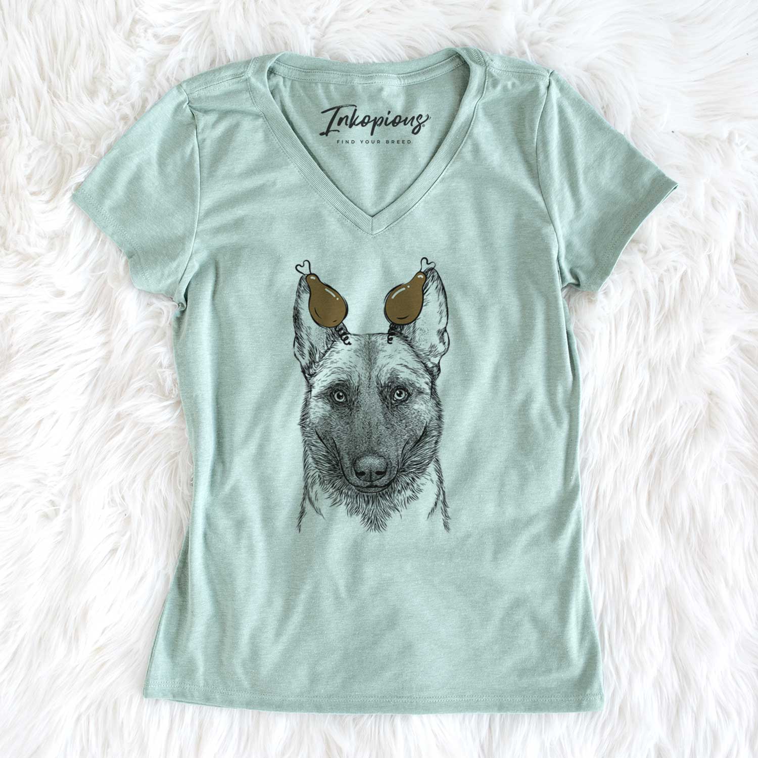 Thanksgiving Gunther the Belgian Malinois - Women's V-neck Shirt