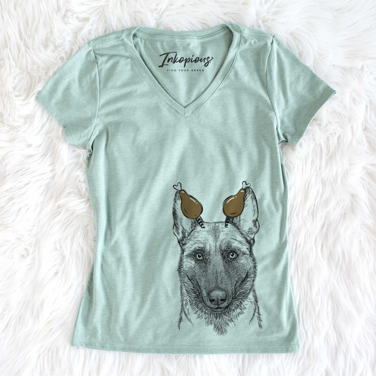 Thanksgiving Gunther the Belgian Malinois - Women's V-neck Shirt