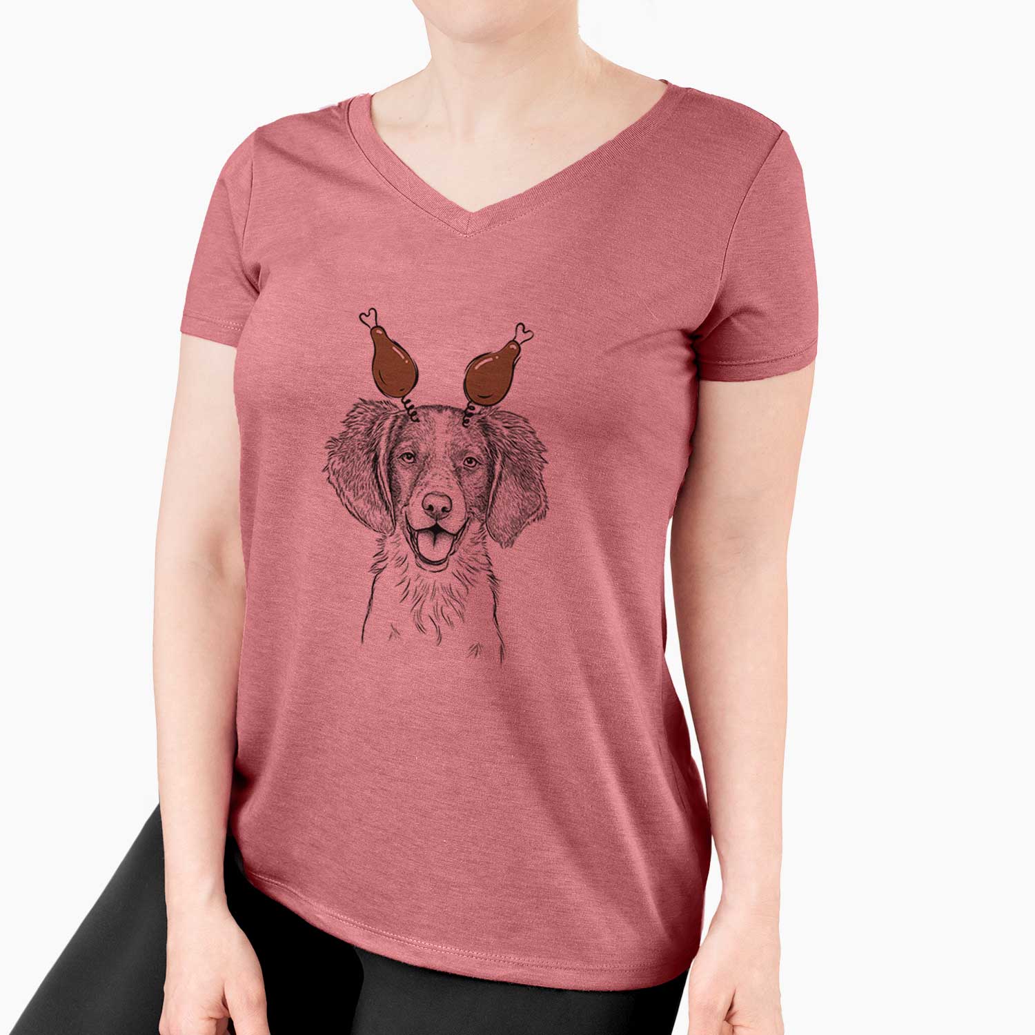 Thanksgiving Happy Holly the Brittany Spaniel - Women's V-neck Shirt