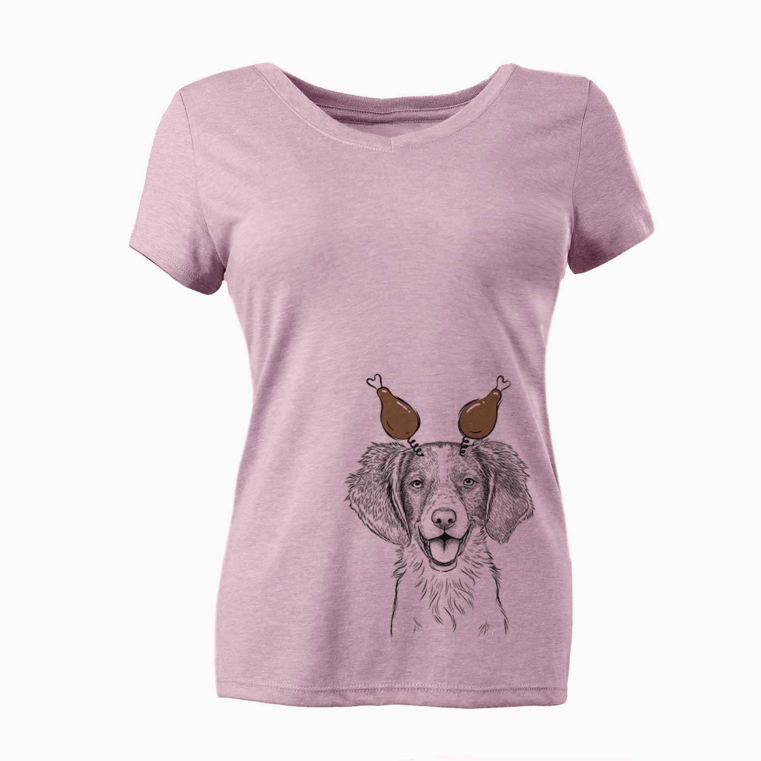 Thanksgiving Happy Holly the Brittany Spaniel - Women's V-neck Shirt