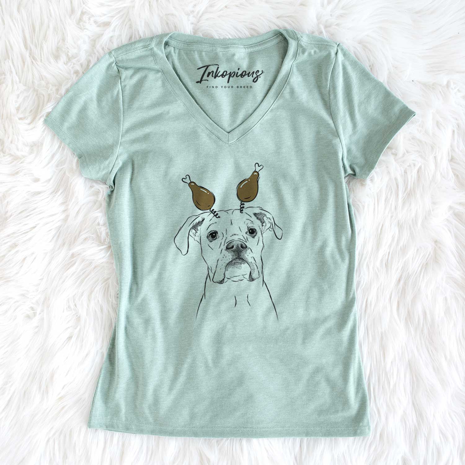 Thanksgiving Henley the Boxer - Women's V-neck Shirt