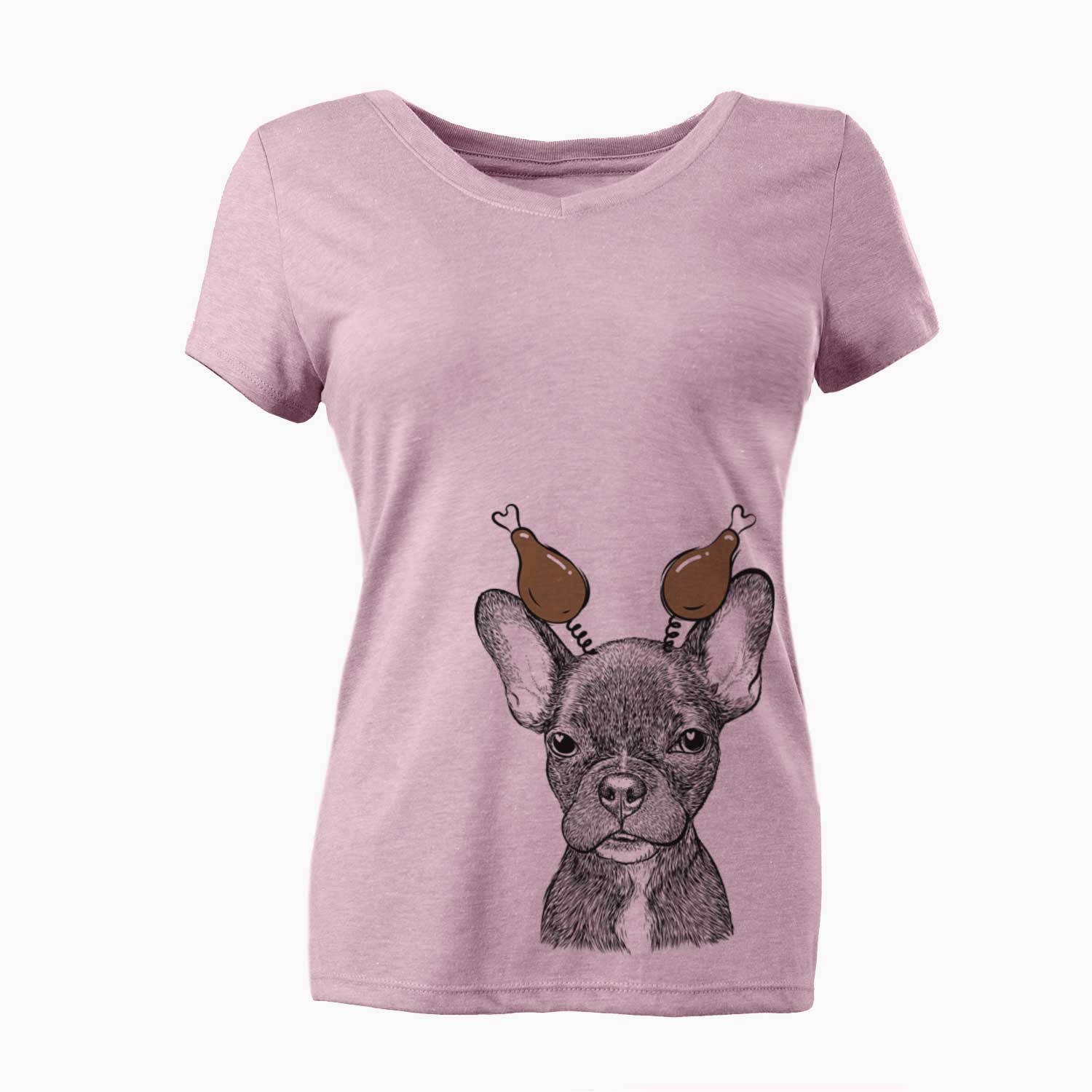Thanksgiving Henry the French Bulldog - Women's V-neck Shirt