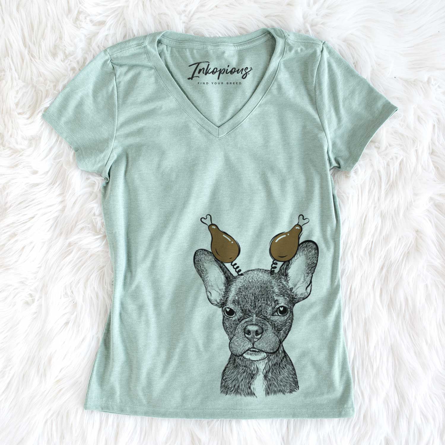 Thanksgiving Henry the French Bulldog - Women's V-neck Shirt