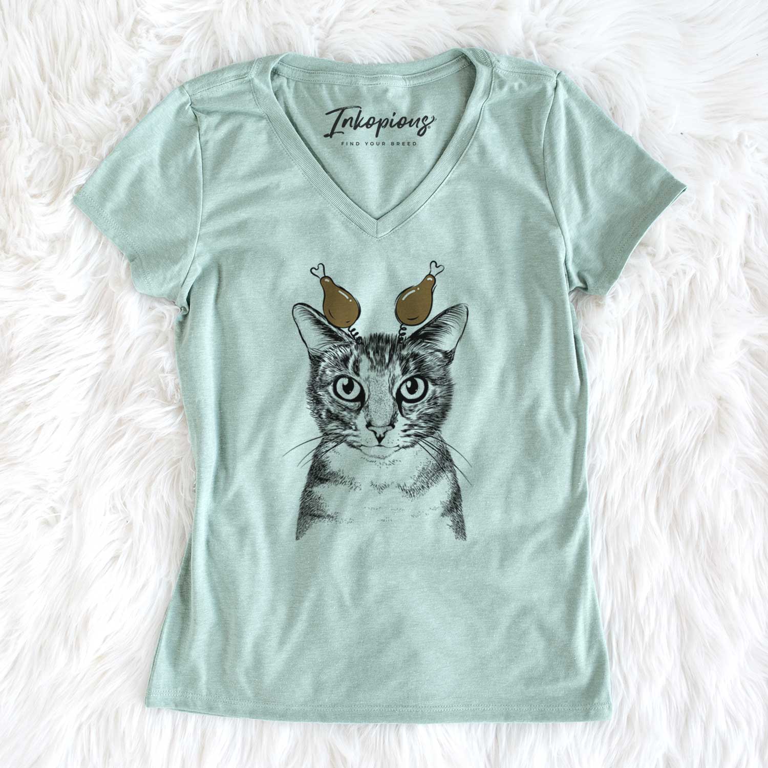 Thanksgiving Hobbes the Tabby Cat - Women's V-neck Shirt