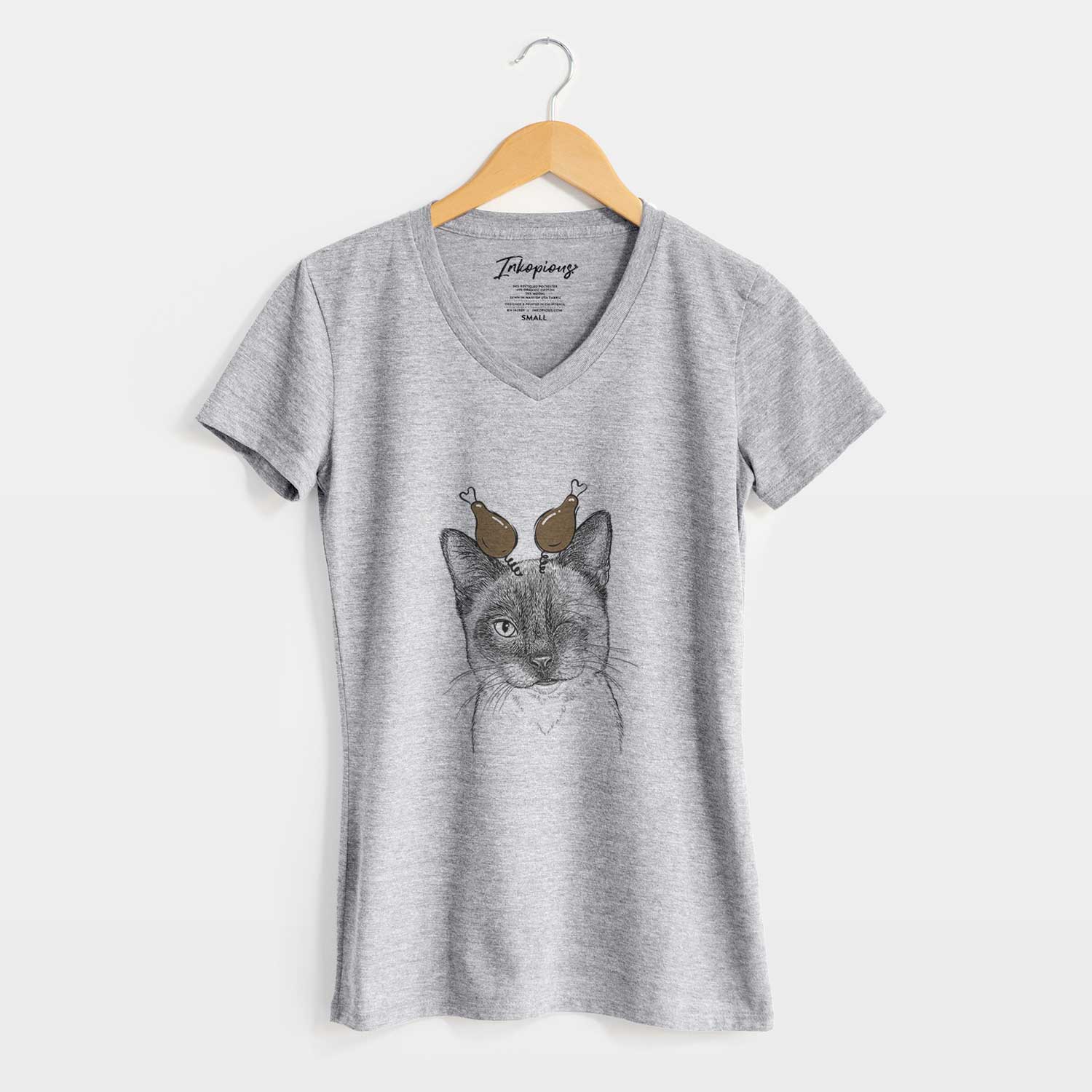 Thanksgiving Hoggle the Siamese Cat - Women's V-neck Shirt