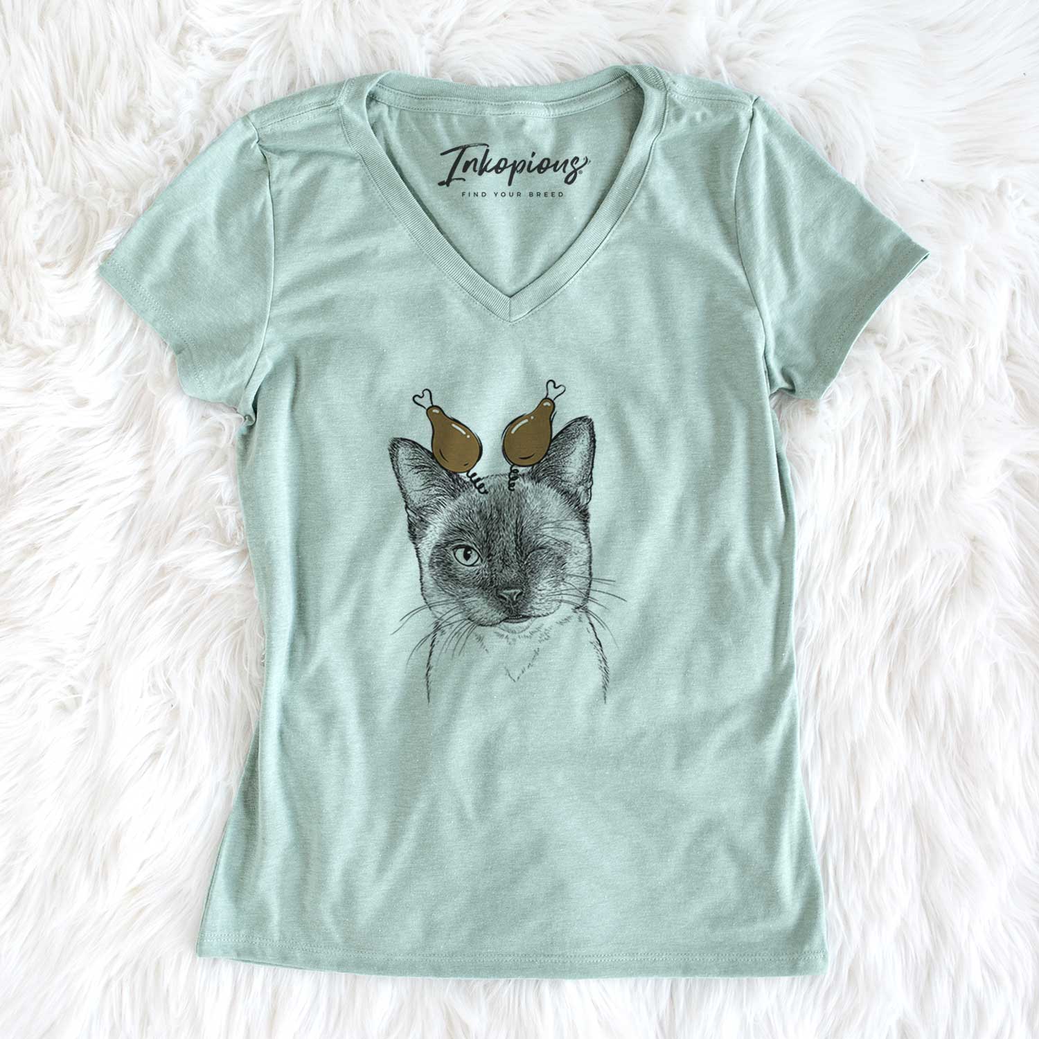 Thanksgiving Hoggle the Siamese Cat - Women's V-neck Shirt