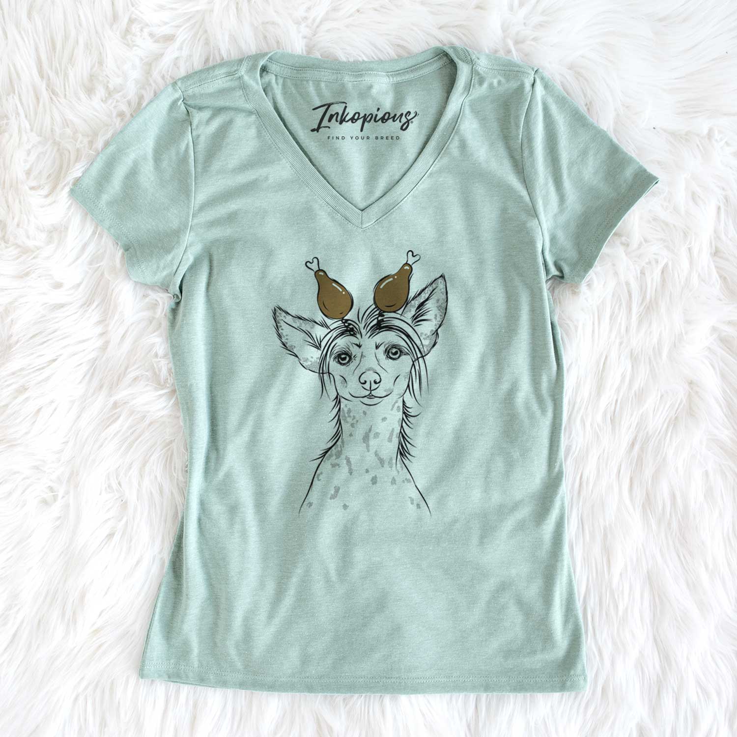 Thanksgiving Hudson the Chinese Crested - Women's V-neck Shirt