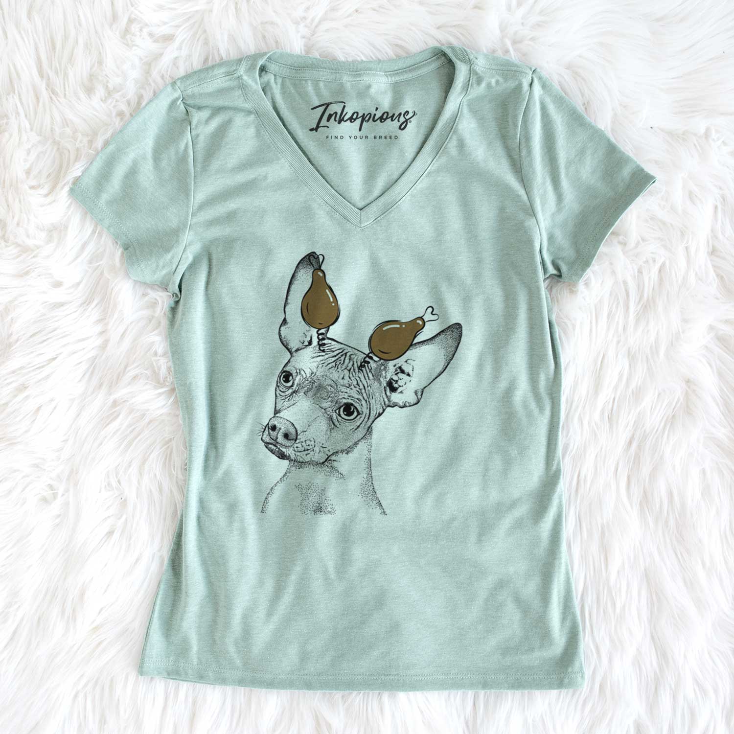 Thanksgiving Kahlo the Xoloitzcuintli - Women's V-neck Shirt