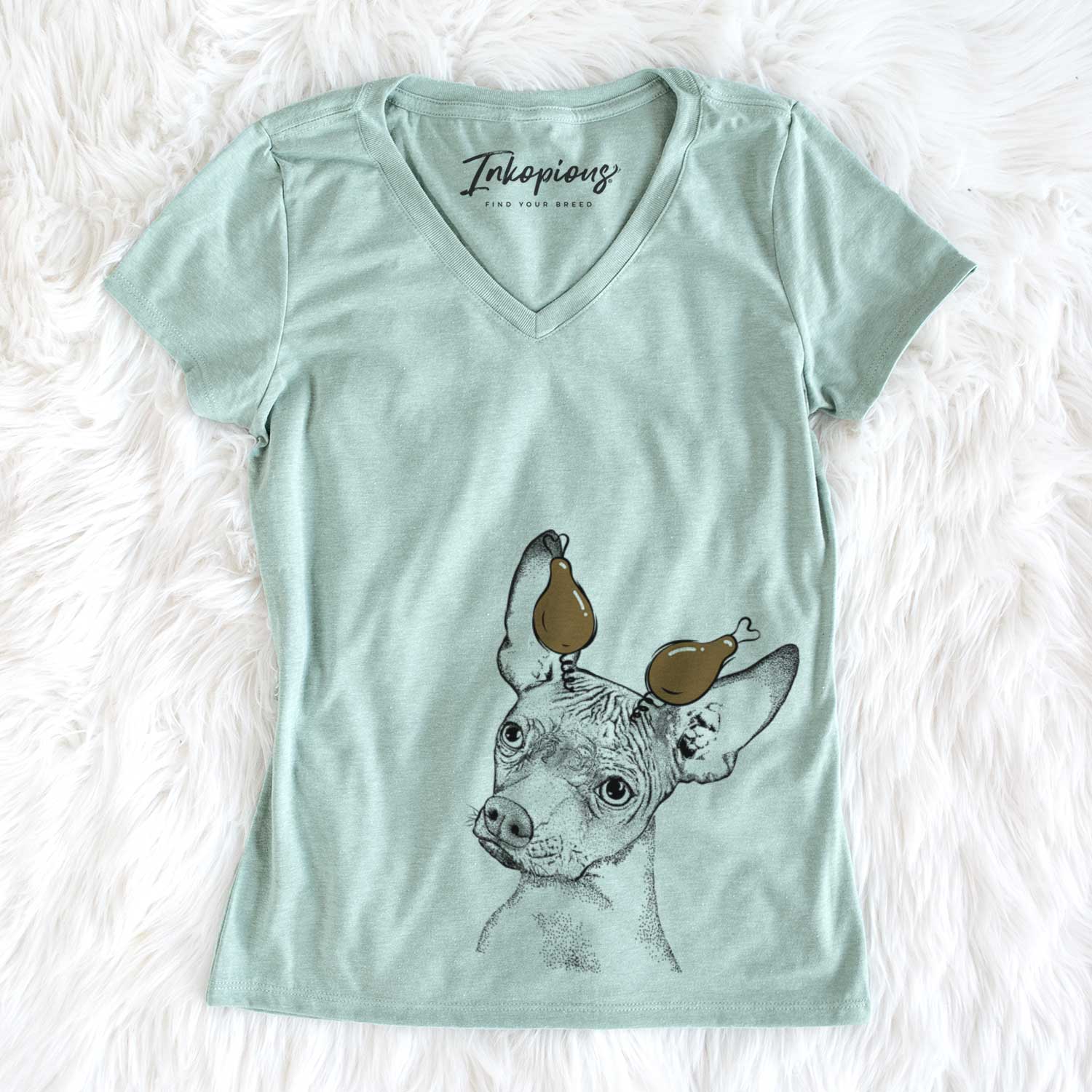 Thanksgiving Kahlo the Xoloitzcuintli - Women's V-neck Shirt