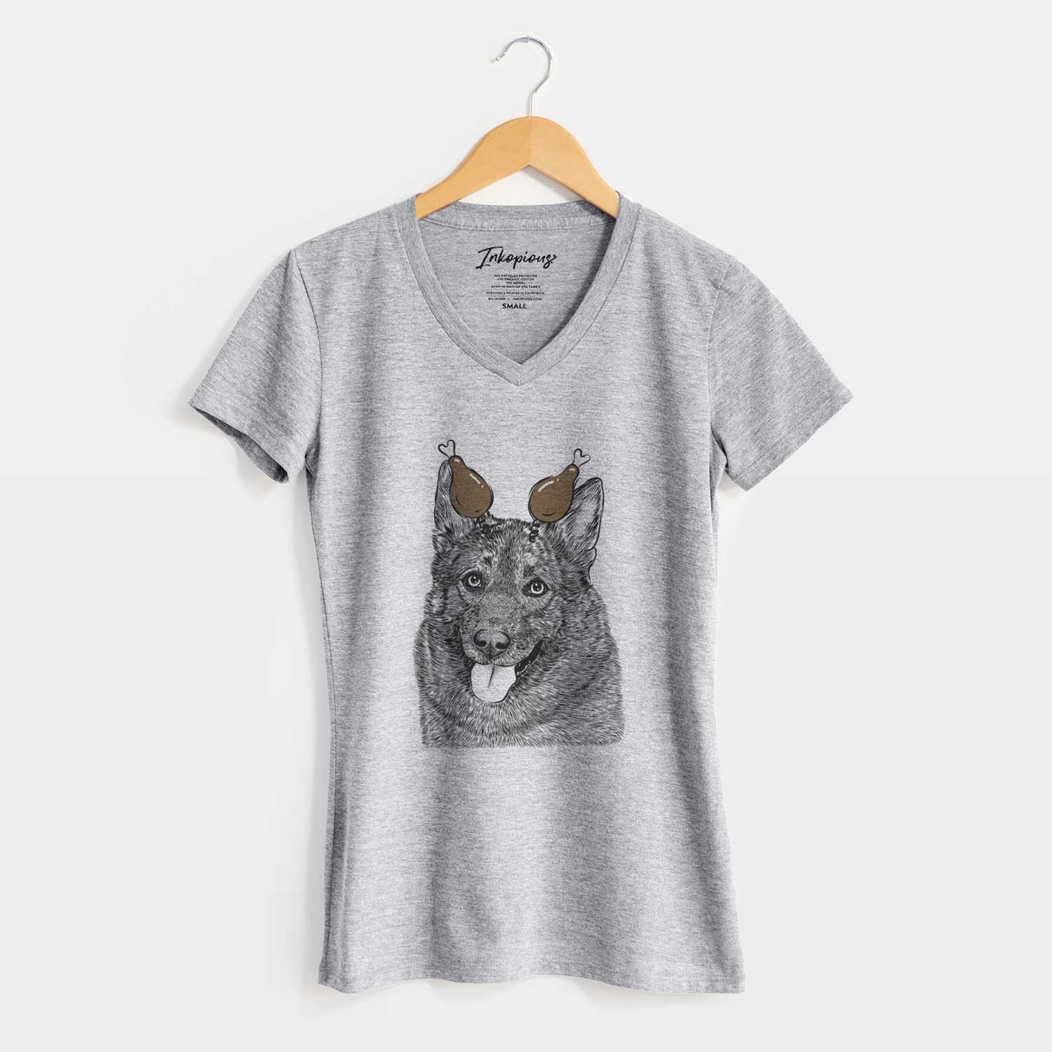 Thanksgiving Kasia the Norwegian Elkhound - Women's V-neck Shirt