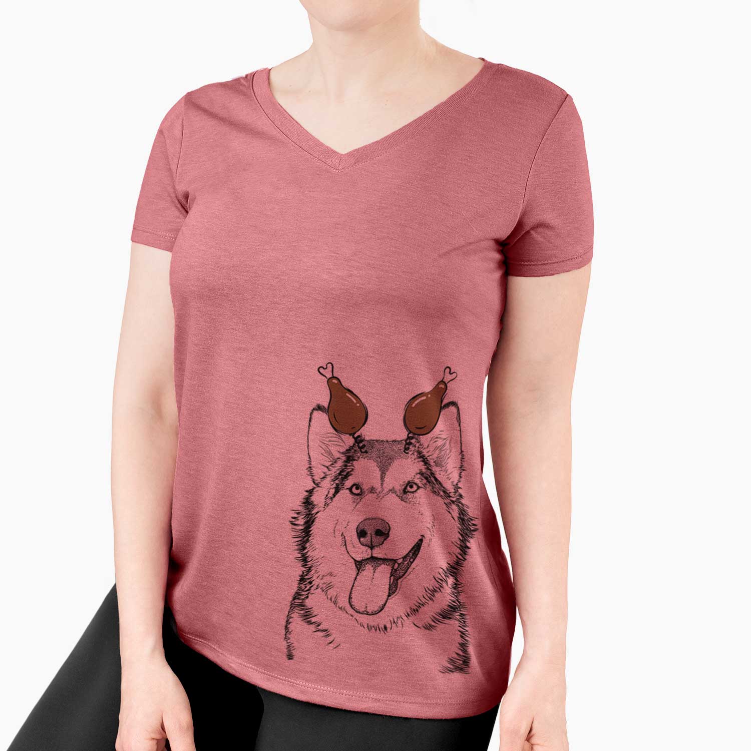 Thanksgiving Kaskae the Alaskan Malamute - Women's V-neck Shirt