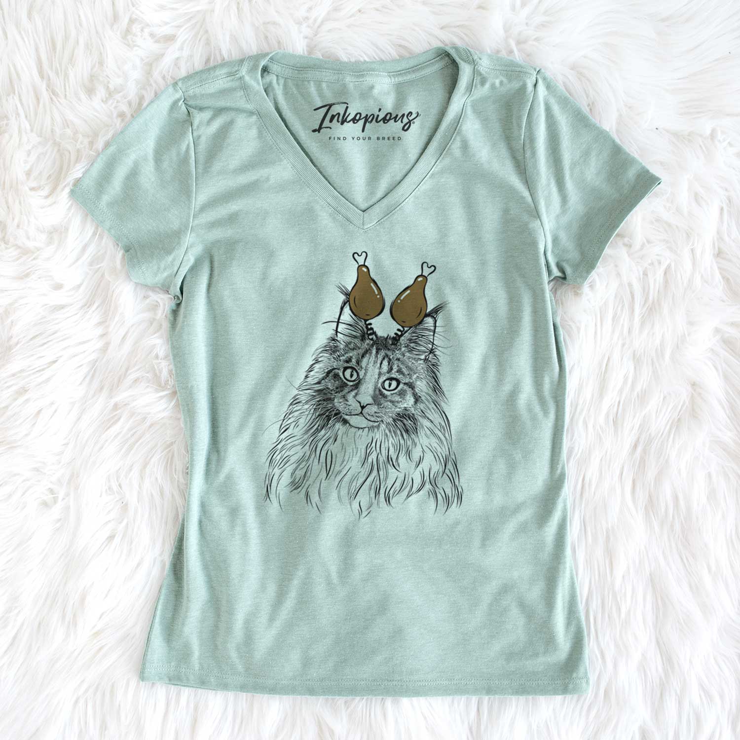 Thanksgiving Kiki the Maine Coon Cat - Women's V-neck Shirt