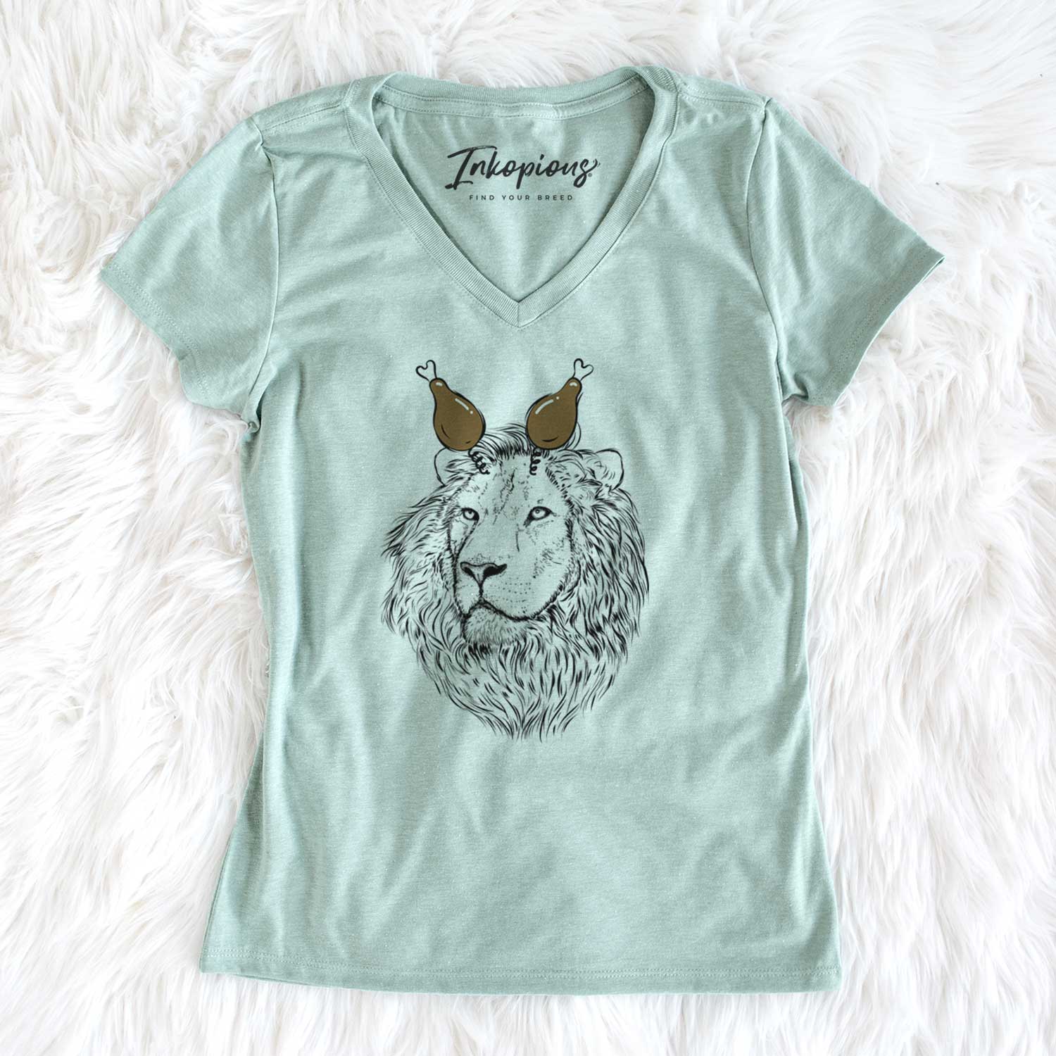 Thanksgiving Lenny the Lion - Women's V-neck Shirt
