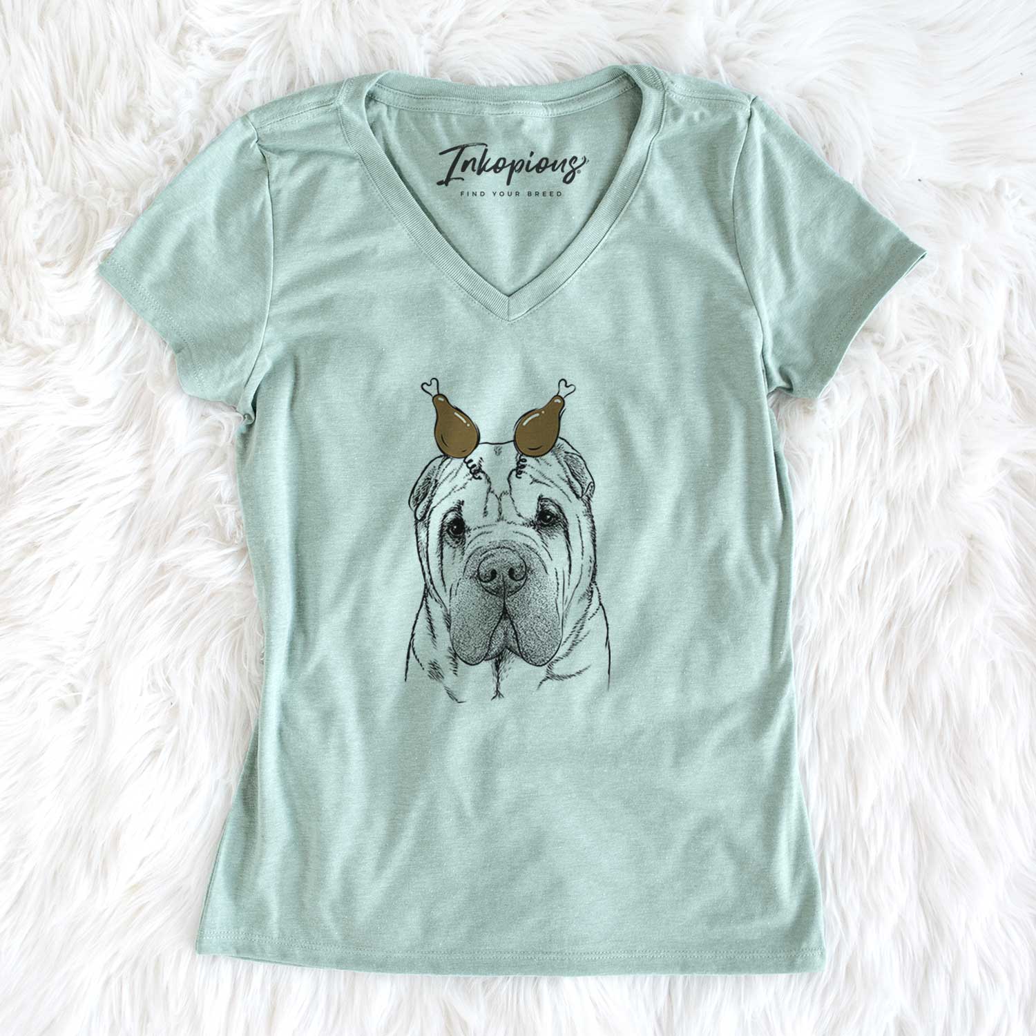 Thanksgiving Lilly the Shar Pei - Women's V-neck Shirt