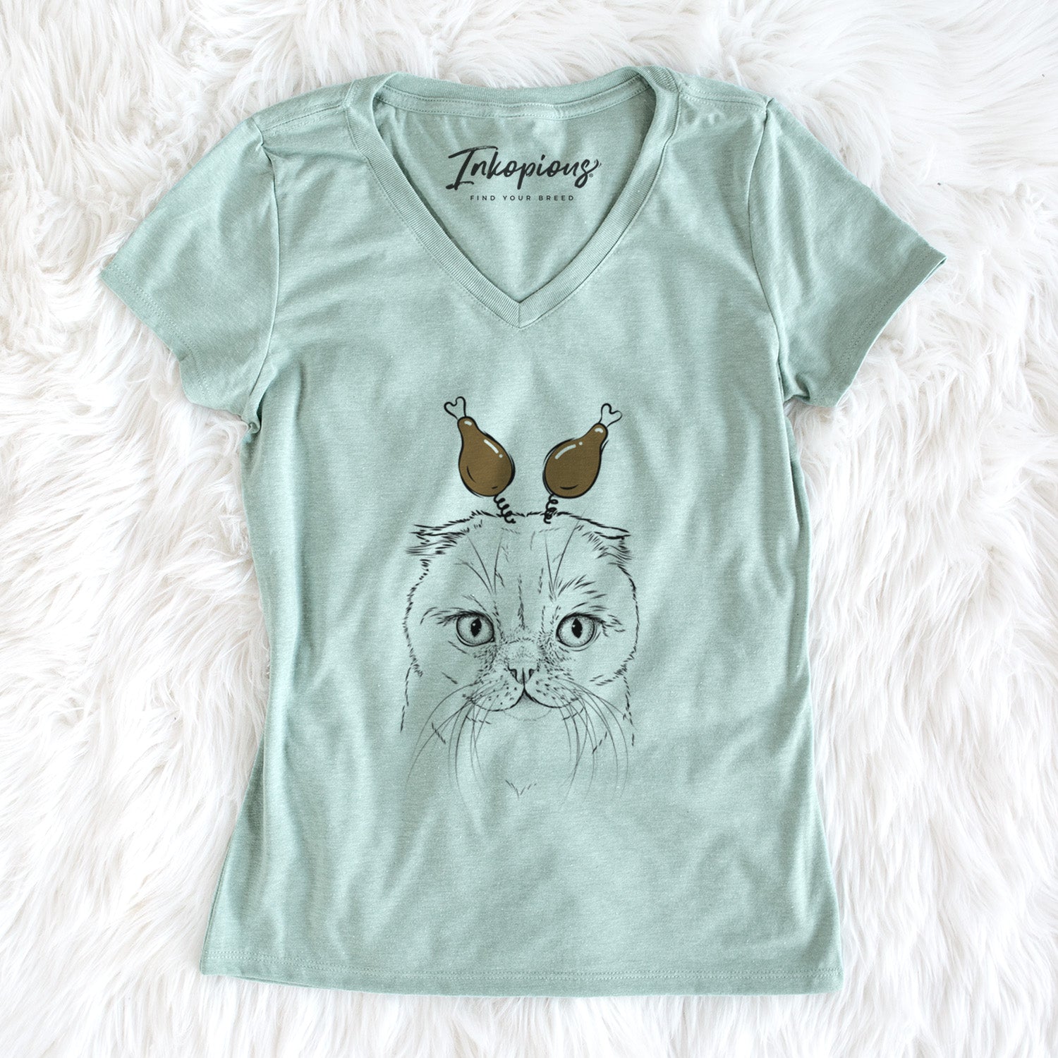 Thanksgiving Lina the Exotic Fold Cat - Women's Perfect V-neck Shirt
