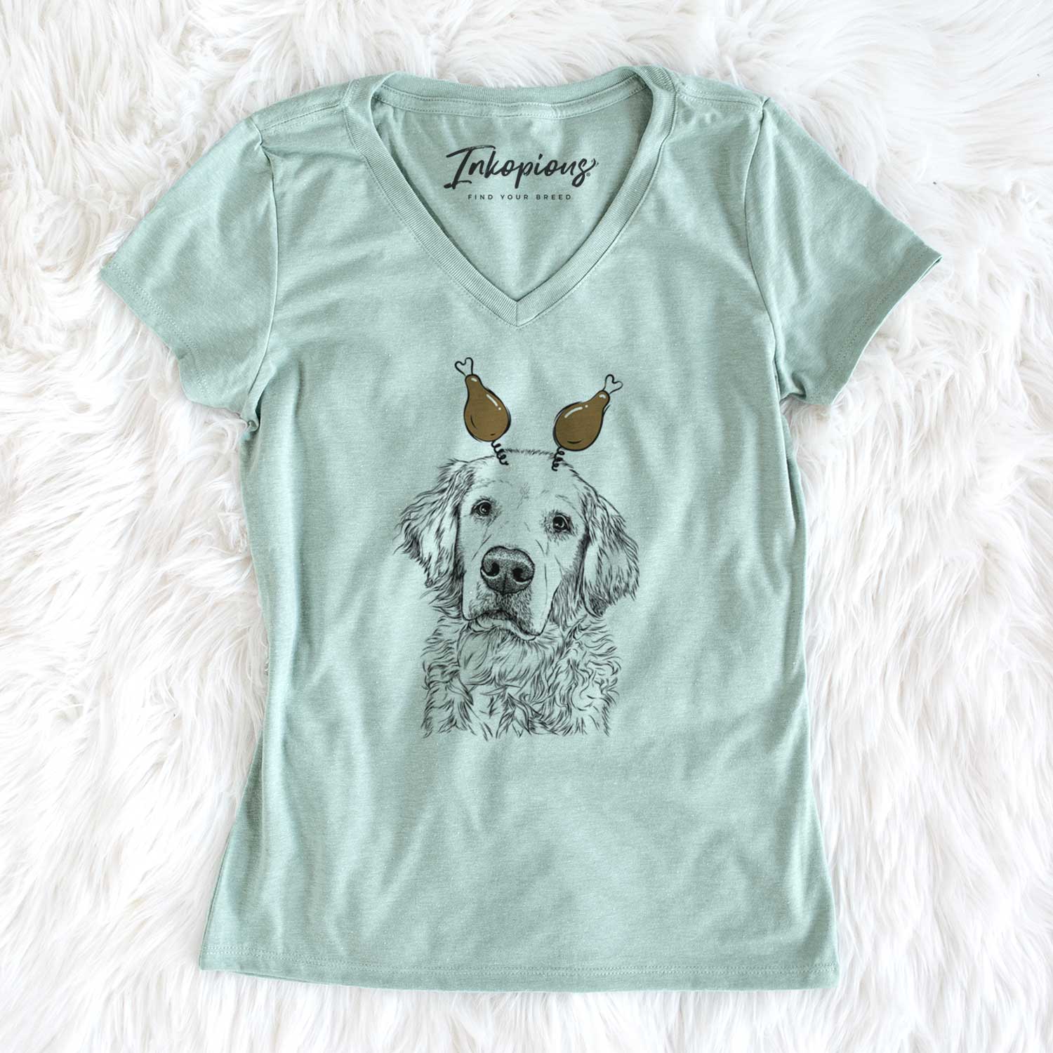 Thanksgiving Loganator the Golden Retriever - Women's V-neck Shirt