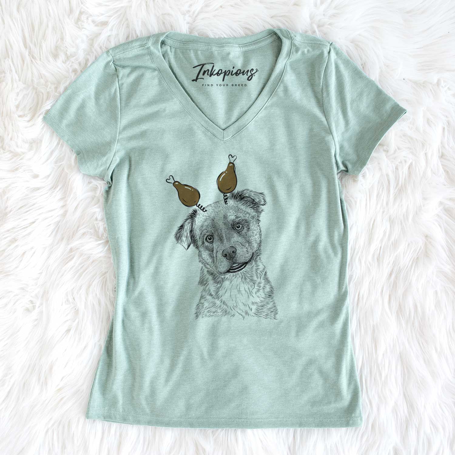 Thanksgiving Loki Bear the Australian Cattle Dog Mix - Women's V-neck Shirt