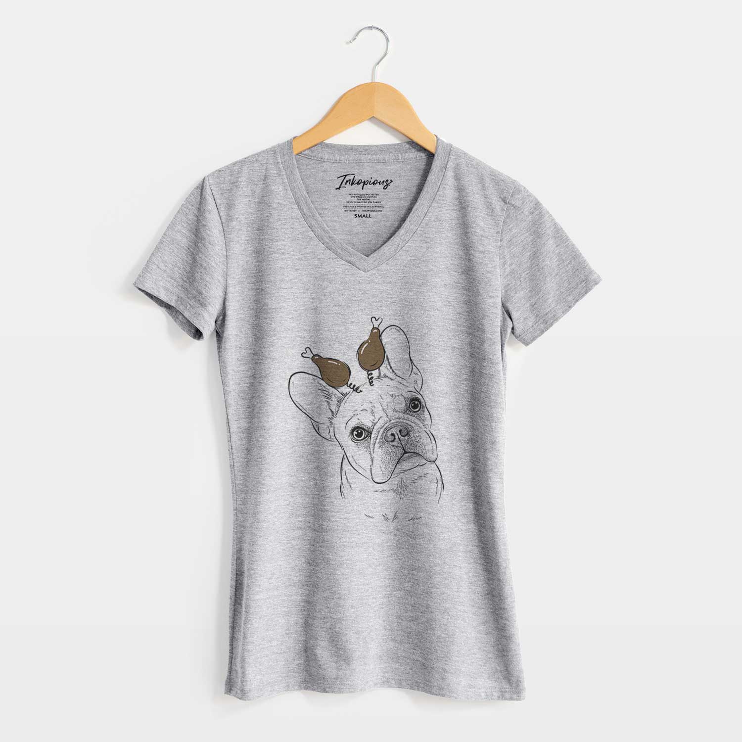 Thanksgiving Loki the French Bulldog - Women's V-neck Shirt