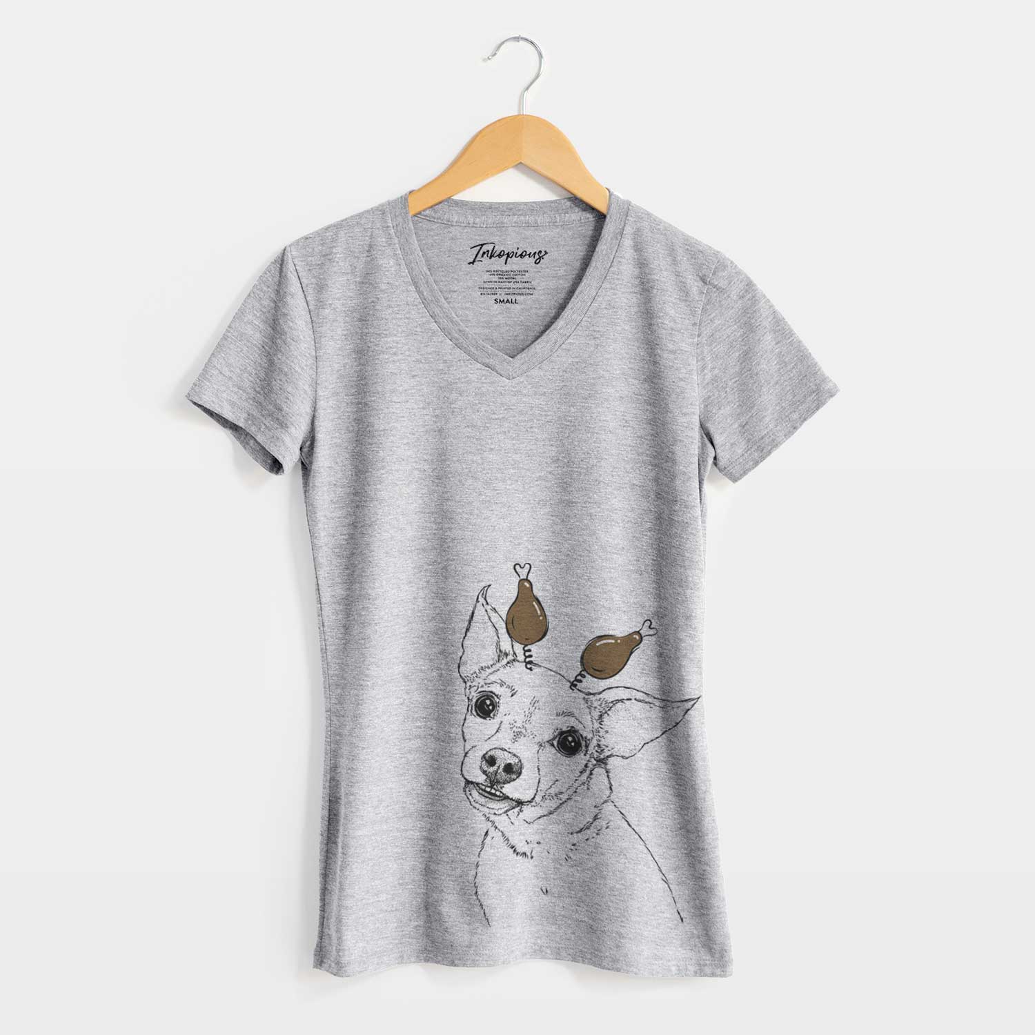 Thanksgiving Lola the Chiweenie - Women's V-neck Shirt