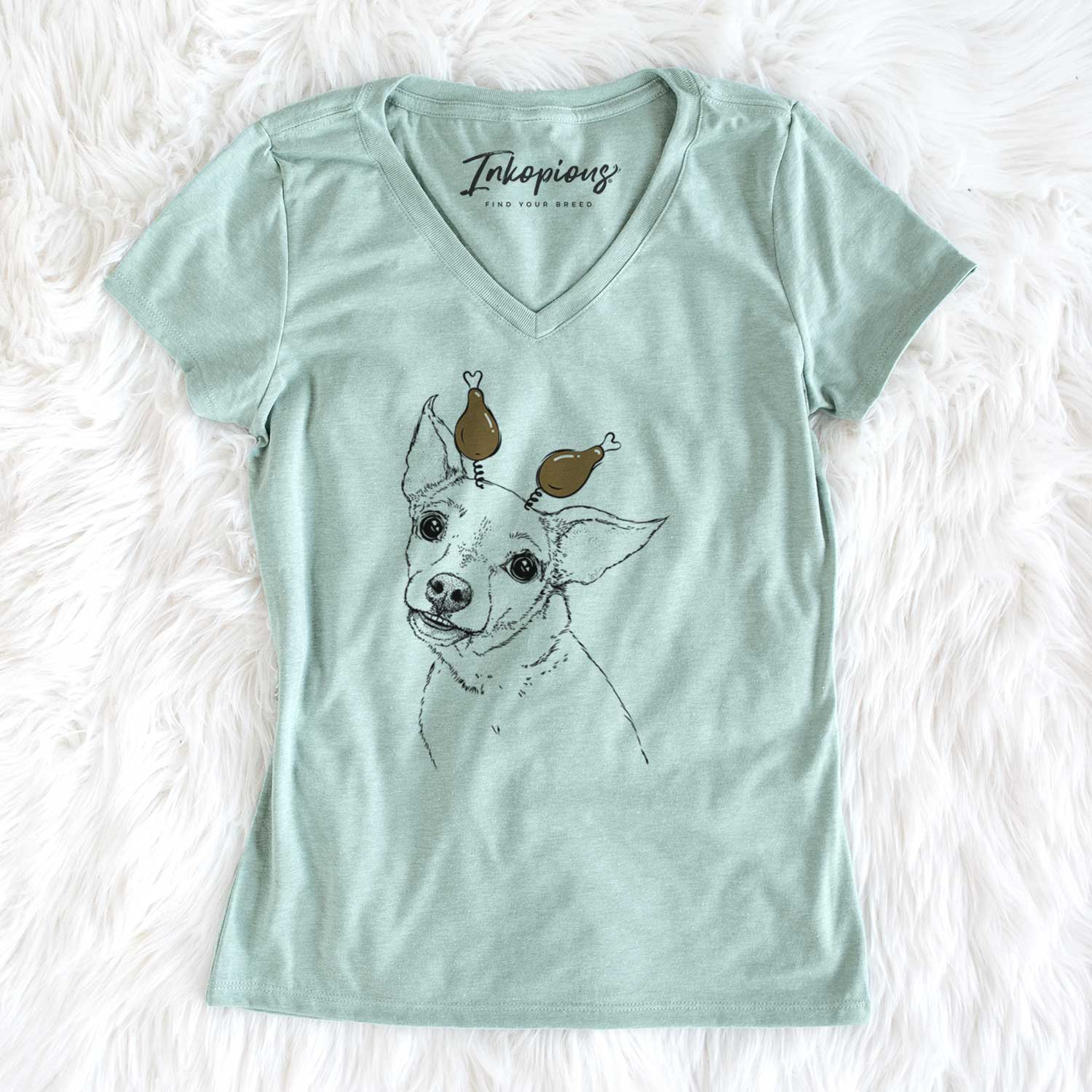 Thanksgiving Lola the Chiweenie - Women's V-neck Shirt