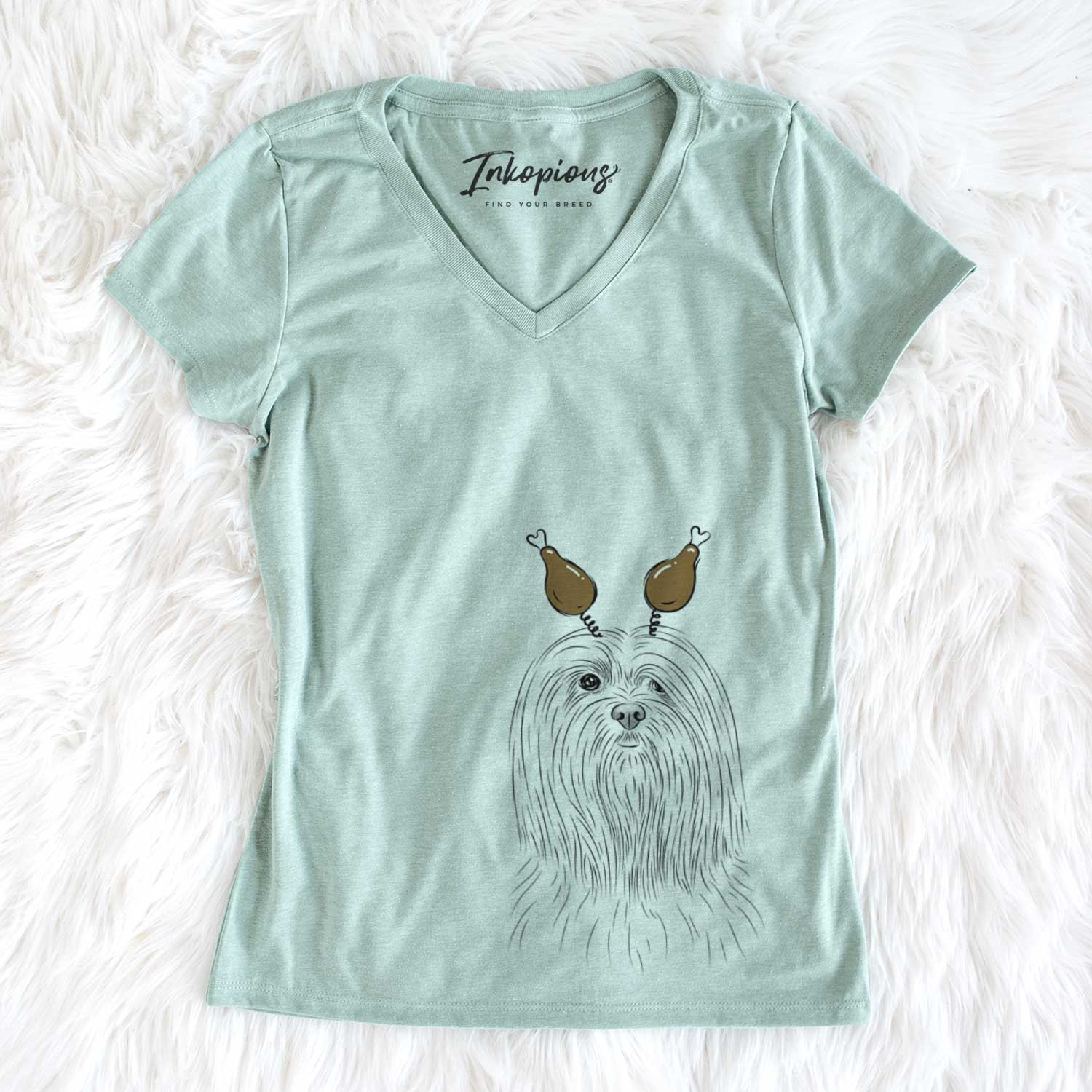 Thanksgiving Lorenzo the Lhasa Apso - Women's V-neck Shirt