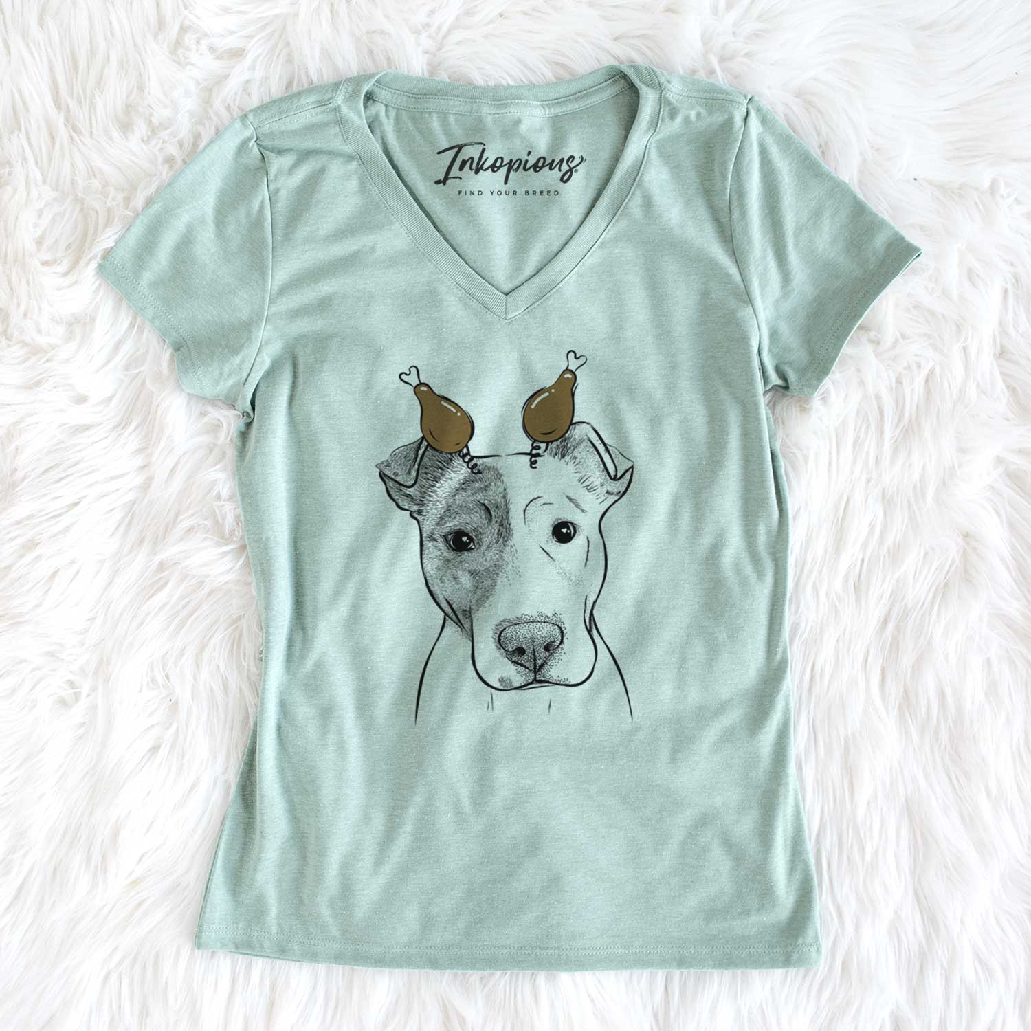 Thanksgiving Manchi the Pitbull Mix - Women's V-neck Shirt