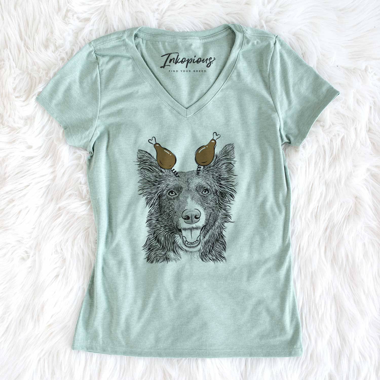 Thanksgiving Marti the Border Collie - Women's V-neck Shirt